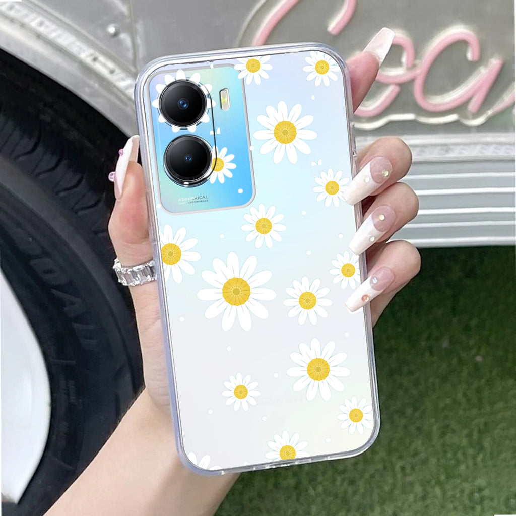 Beautiful Daisy Floral Transparent Silicon Case For Vivo T2x 5G