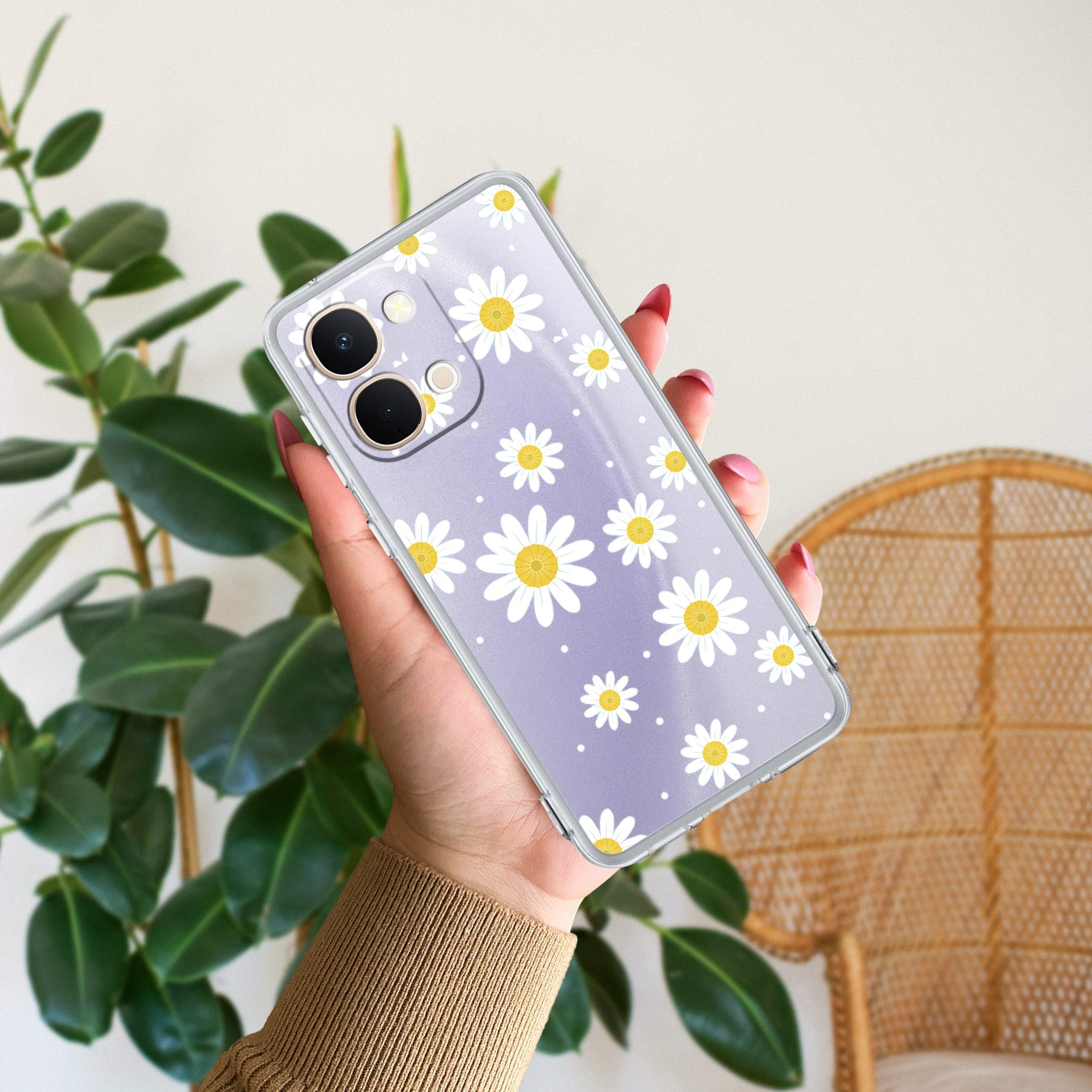Beautiful Daisy Floral Transparent Silicon Case For Vivo T5X 5G