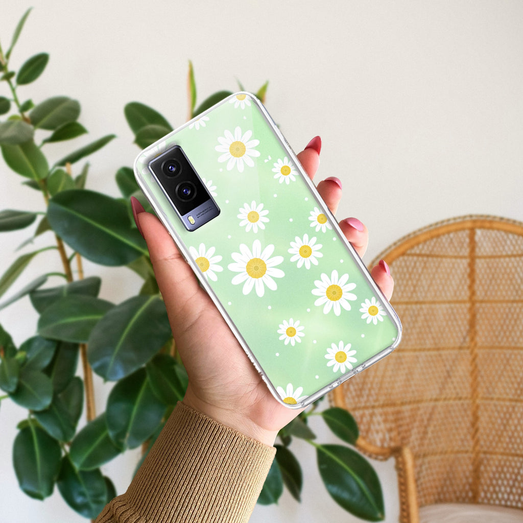 Beautiful Daisy Floral Transparent Silicon Case For Vivo V21e 5G
