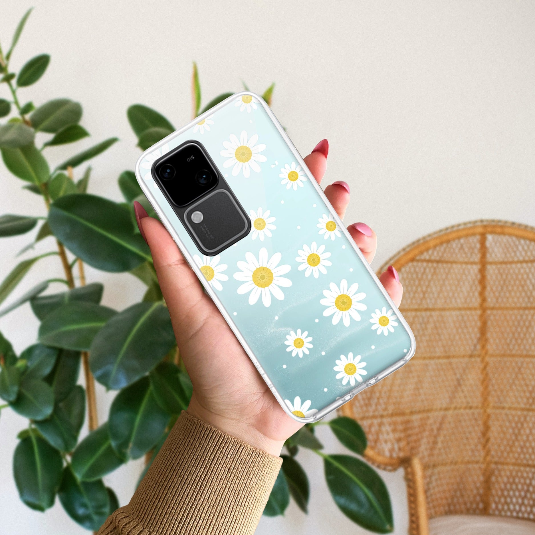 Beautiful Daisy Floral Transparent Silicon Case For Vivo V30 5G