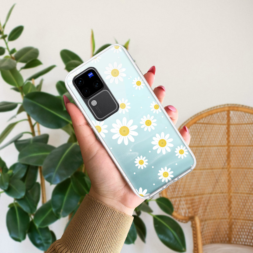 Beautiful Daisy Floral Transparent Silicon Case For Vivo V30 Pro 5G