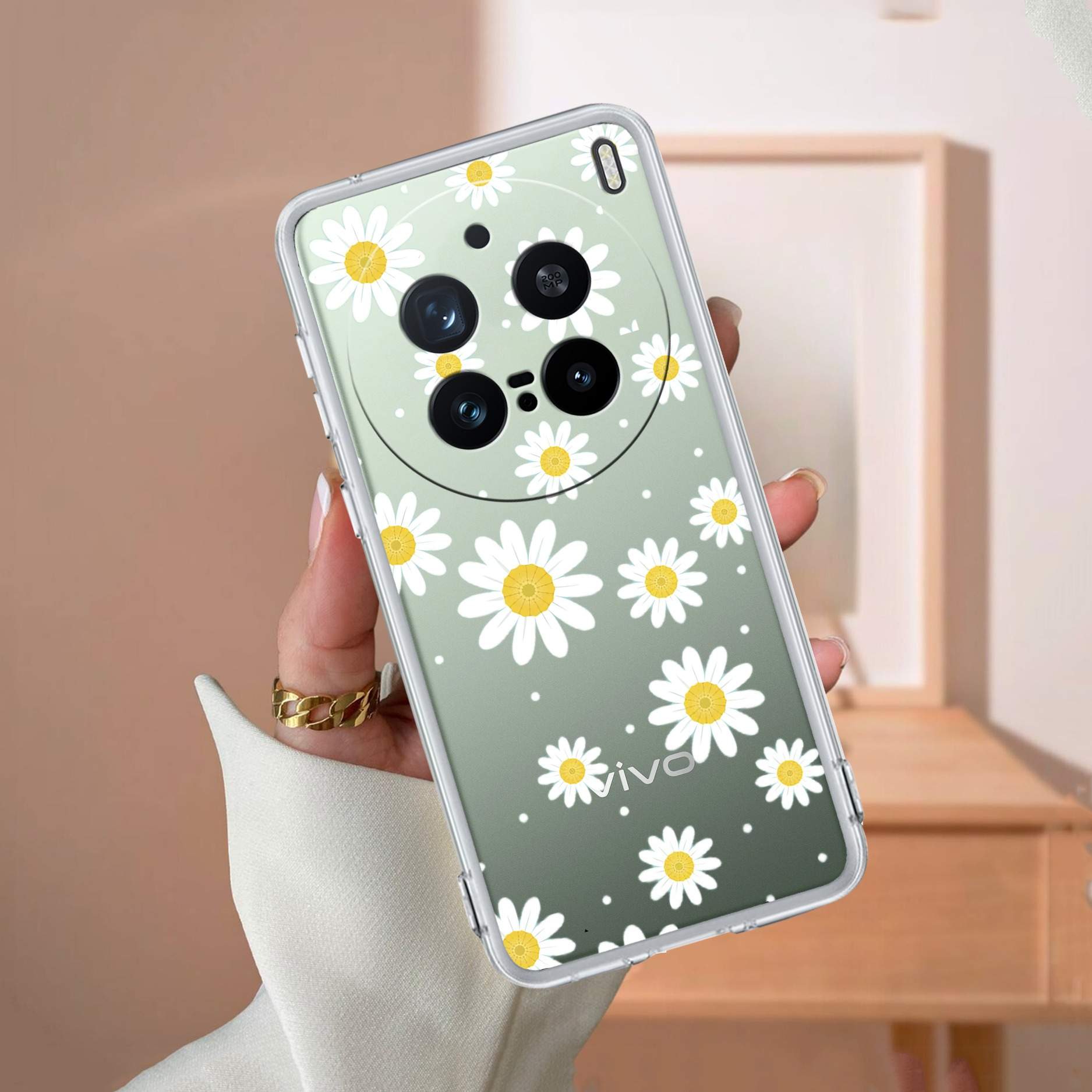 Beautiful Daisy Floral Transparent Silicon Case For Vivo V25 Pro 5G