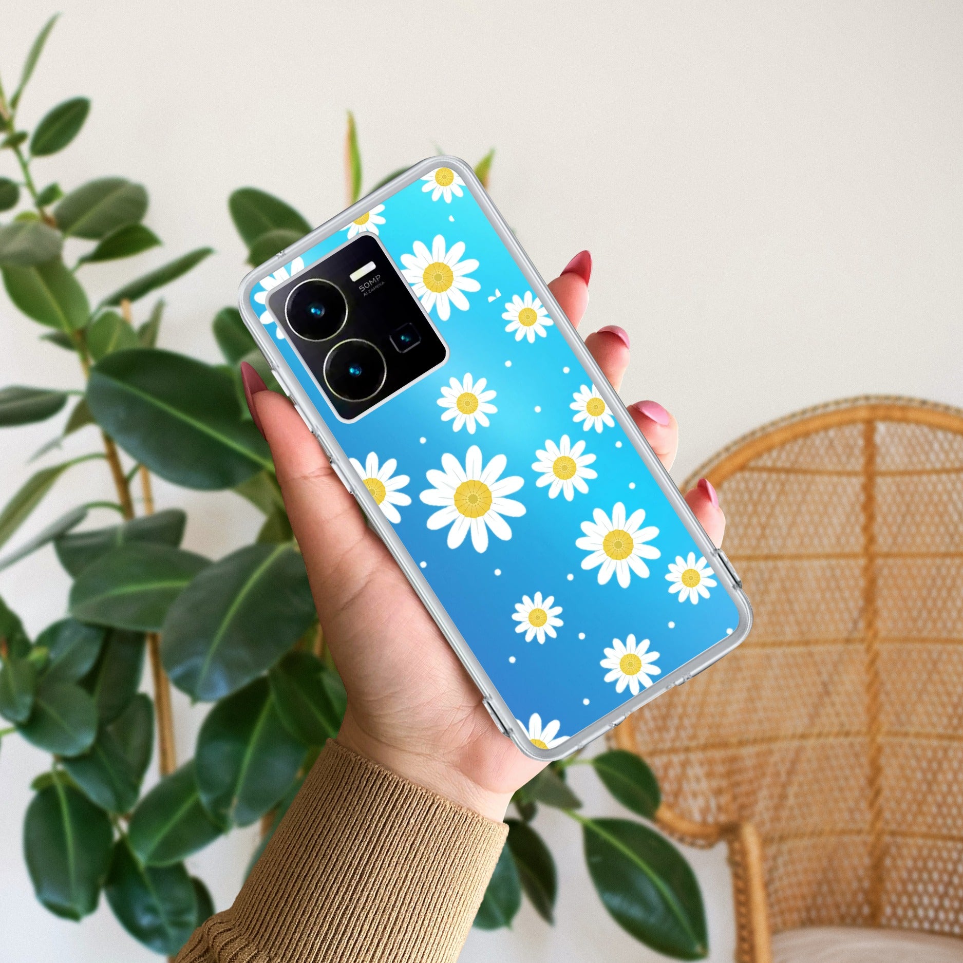 Beautiful Daisy Floral Transparent Silicon Case For Vivo Y35