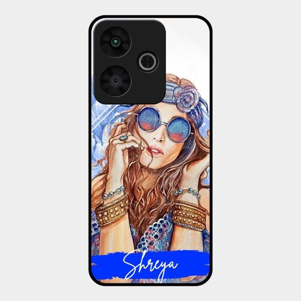 Bindass Babe Customize Glass Case Cover For Redmi 13 5G