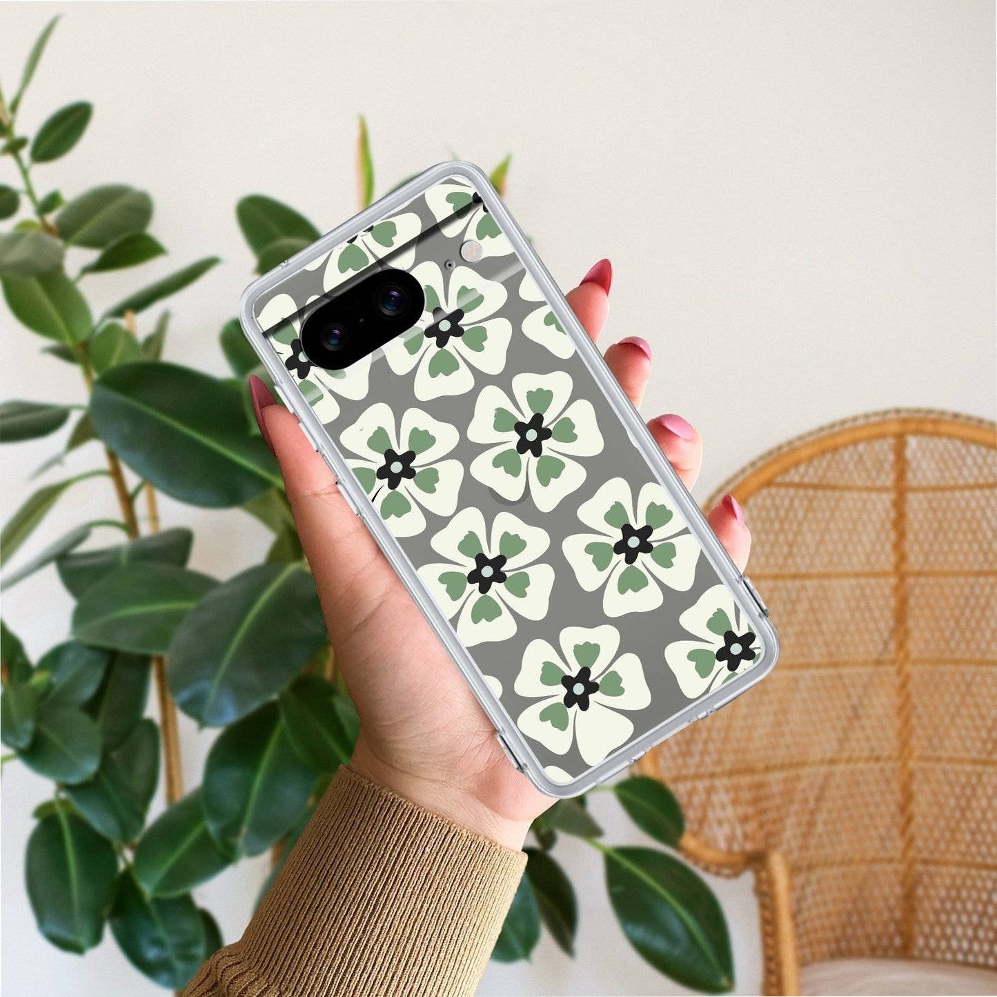 Black and Green Flower Transparent silicon case For Google