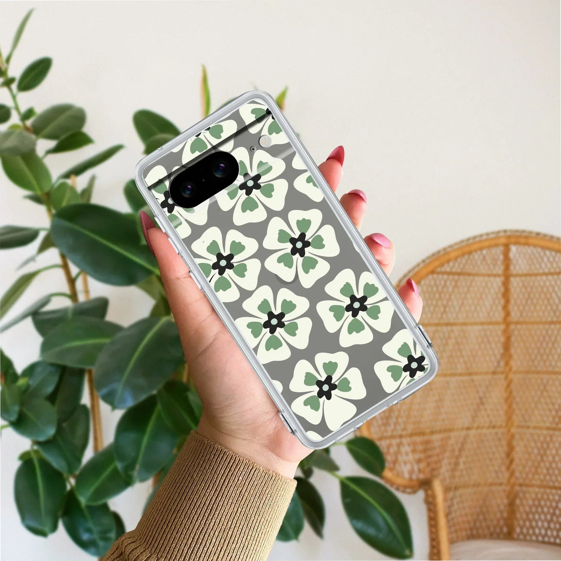 Black and Green Flower Anti Yellow Case For Google Pixel 8 5G