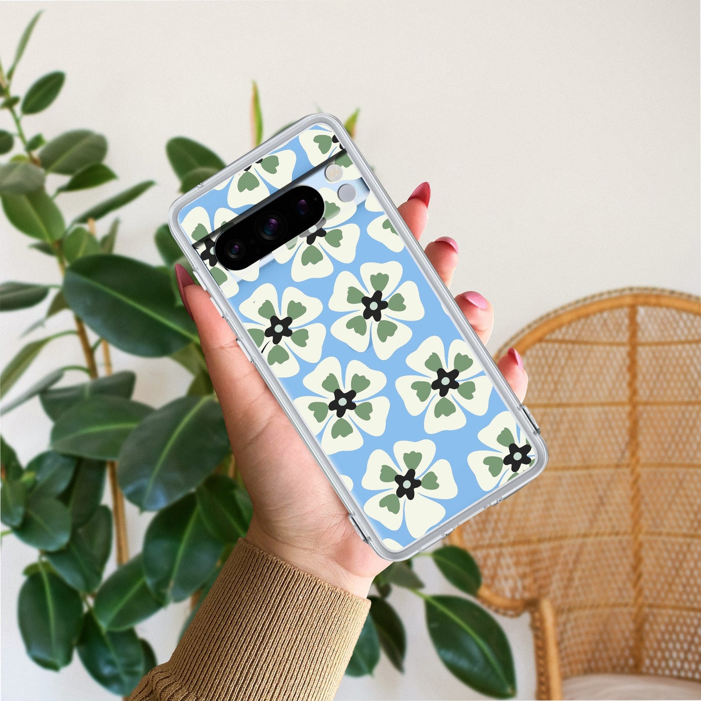 Black and Green Flower Transparent silicon case For Google
