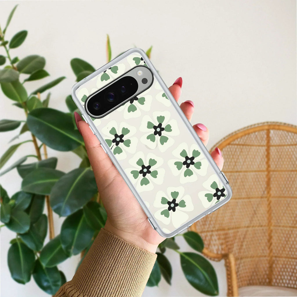 Black and Green Flower Anti Yellow Case For Google Pixel 9 Pro XL
