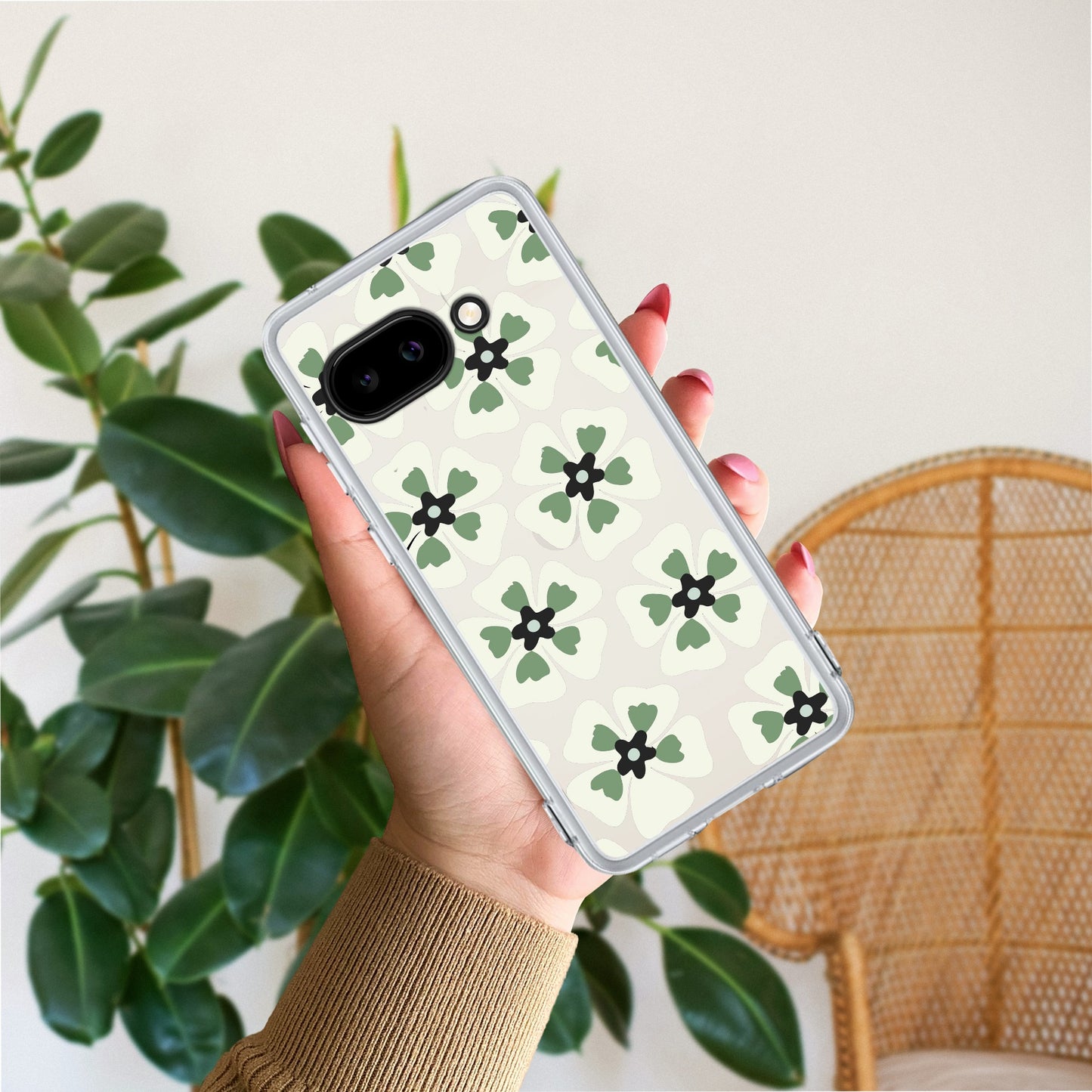 Black and Green Flower Transparent silicon case For Google