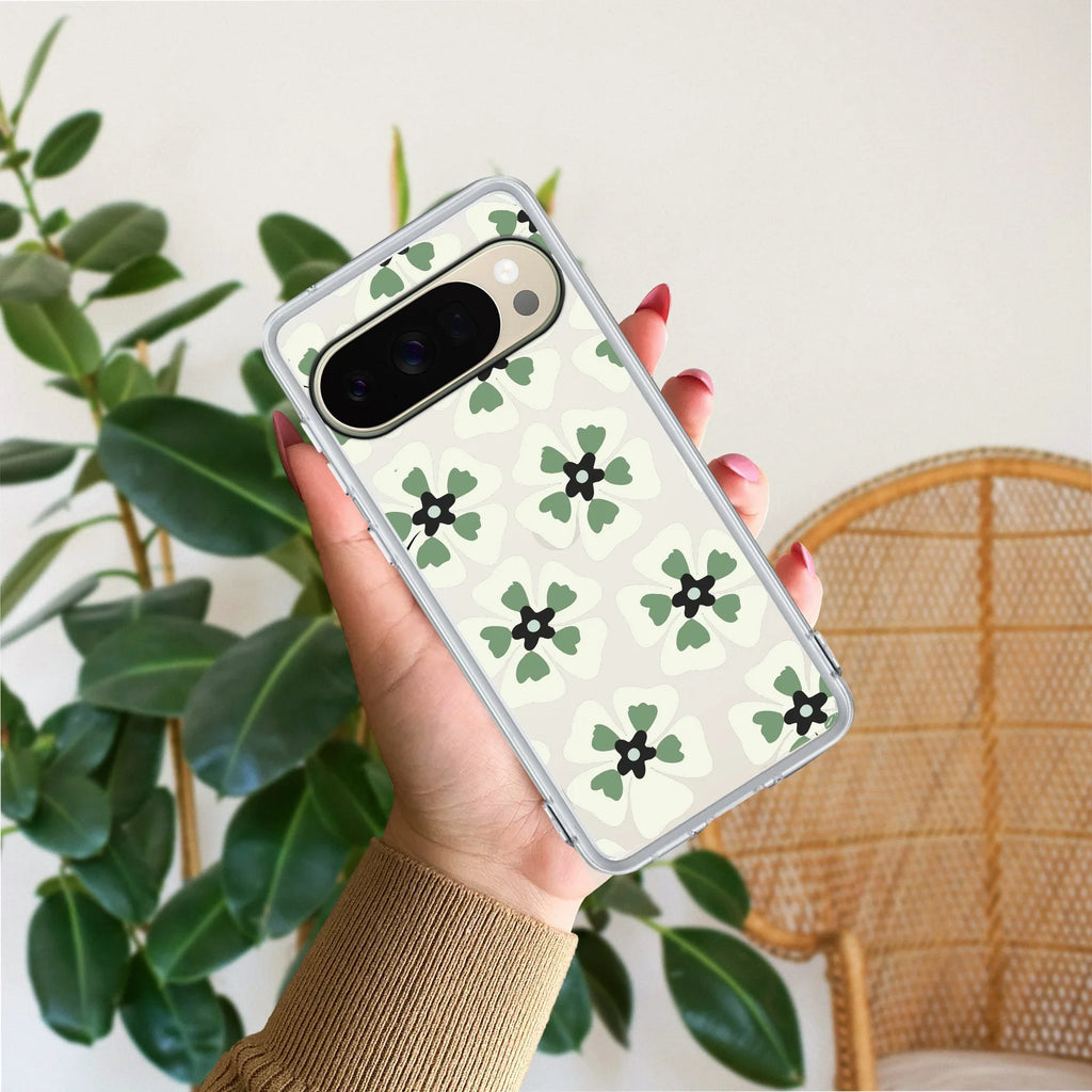 Black and Green Flower Transparent silicon case For Google