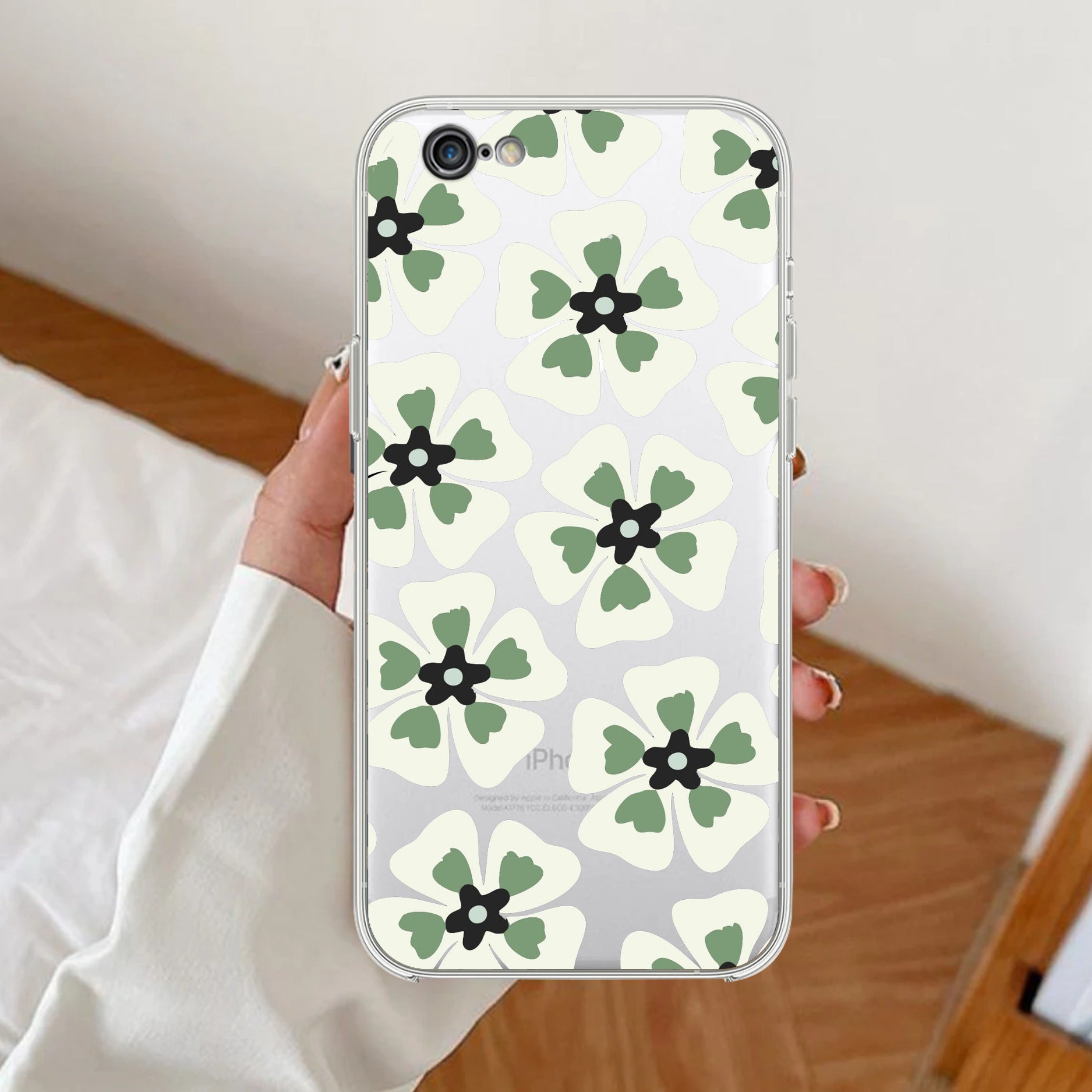 Black and Green Flower Transparent silicon case For iPhone