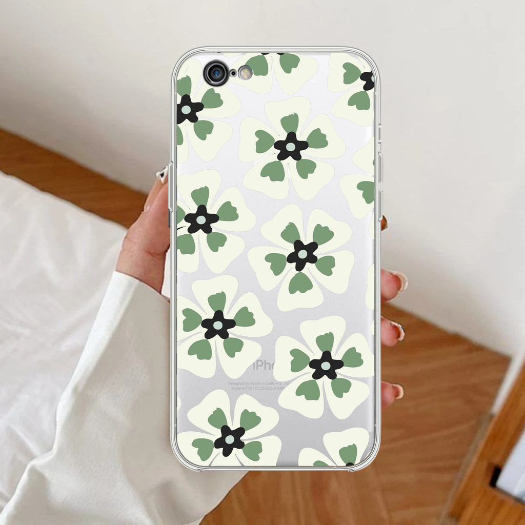 Black and Green Flower Anti Yellow Clear Case For iPhone 7 / iPhone 8 / iPhone Se 2020