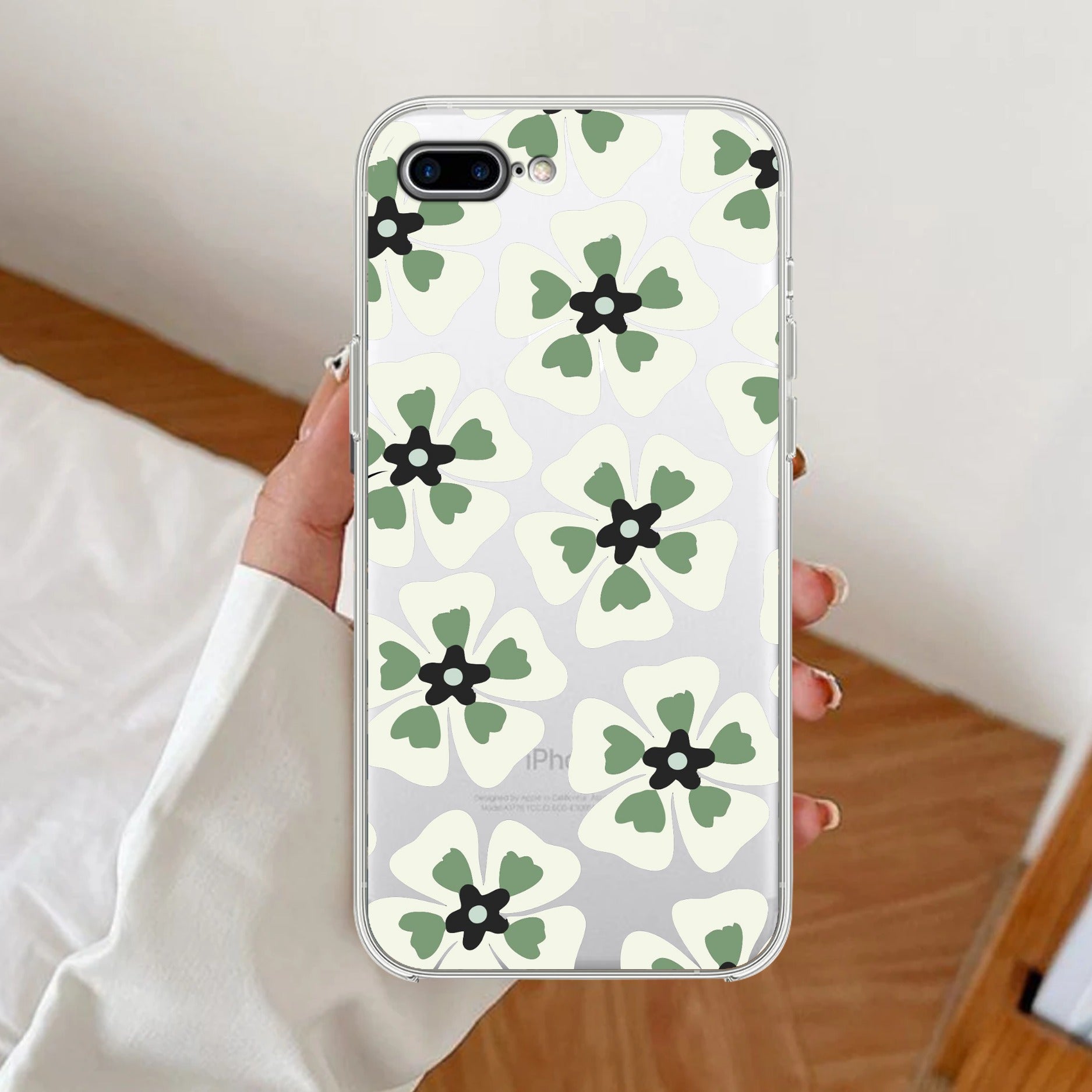Black and Green Flower Transparent silicon case For iPhone