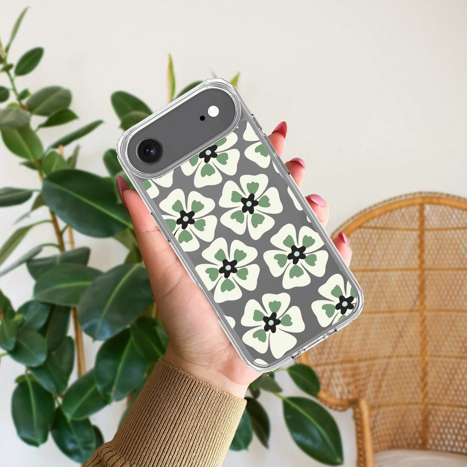 Black and Green Flower Transparent silicon case For iPhone