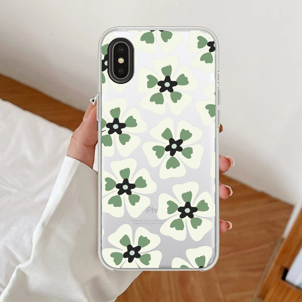 Black and Green Flower Anti Yellow Clear Case For iPhone Xs Max
