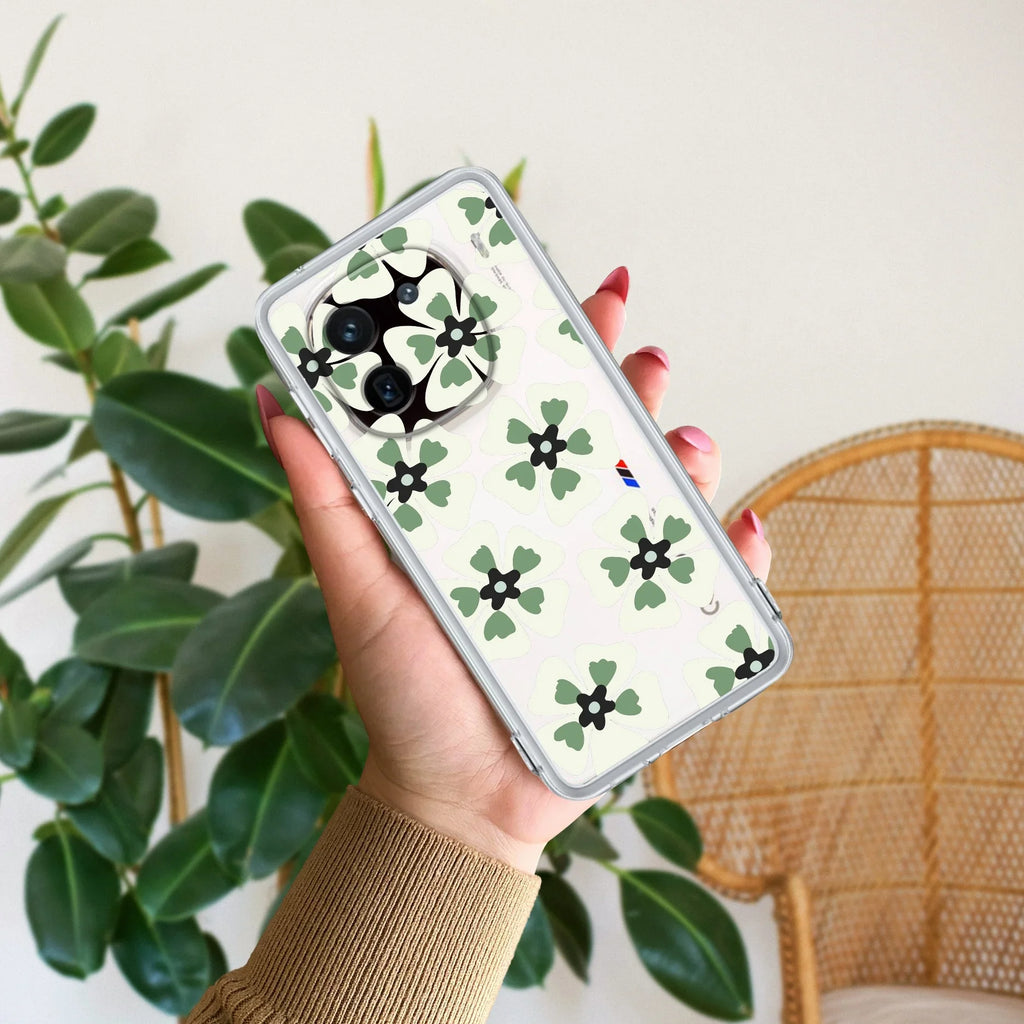 Black and Green Flower Transparent silicon case For iQOO 12 5G