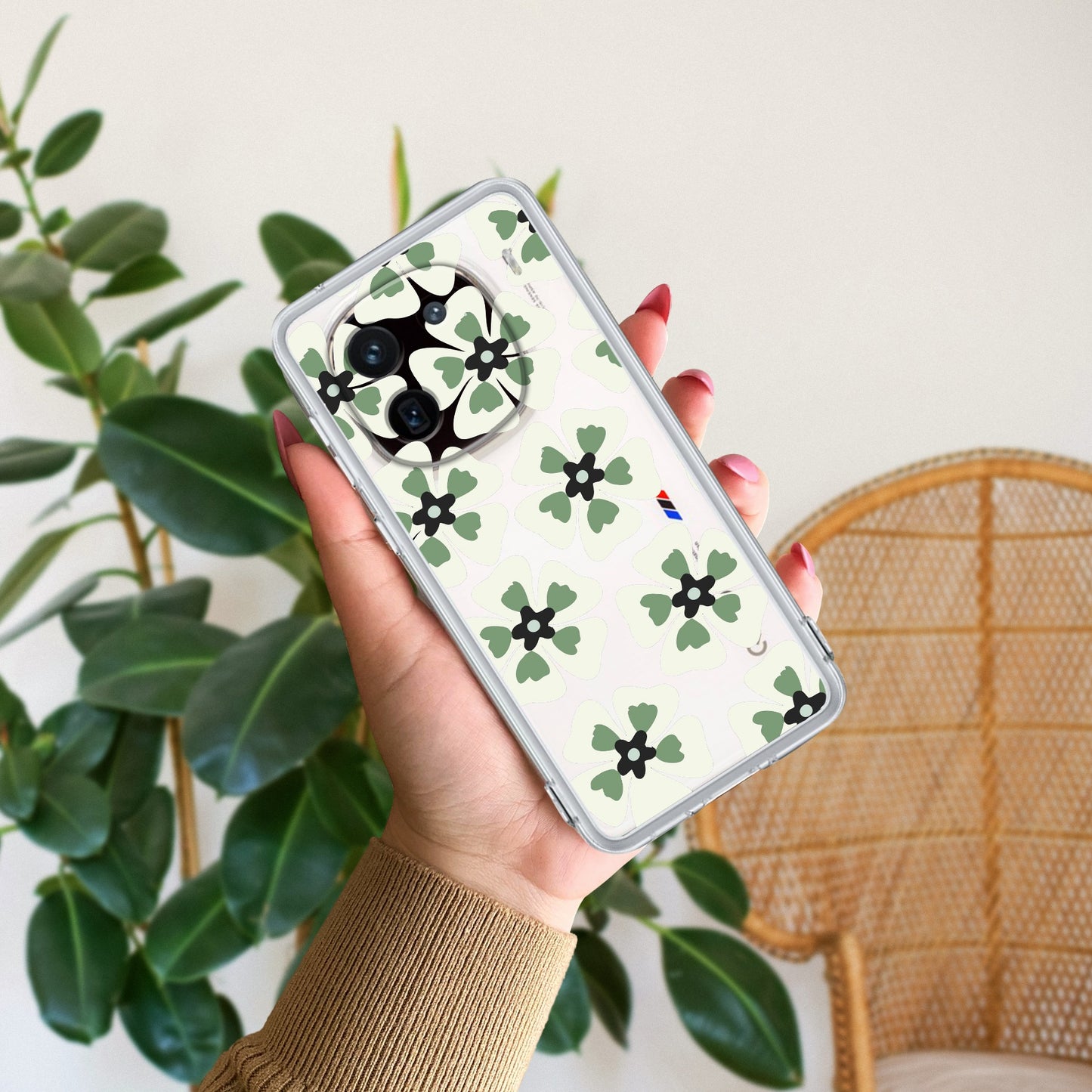 Black and Green Flower Transparent silicon case For iQOO