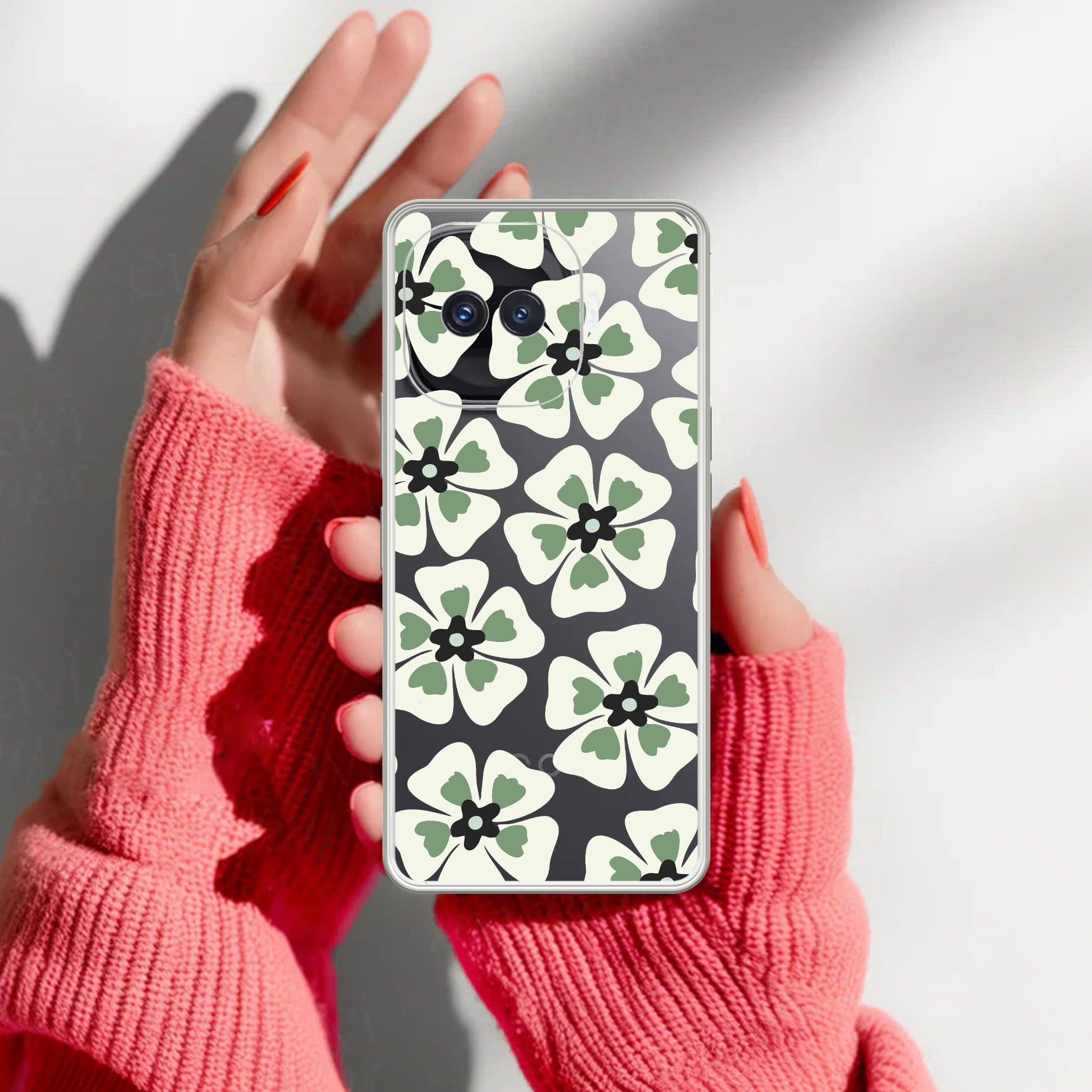 Black and Green Flower Transparent silicon case For iQOO