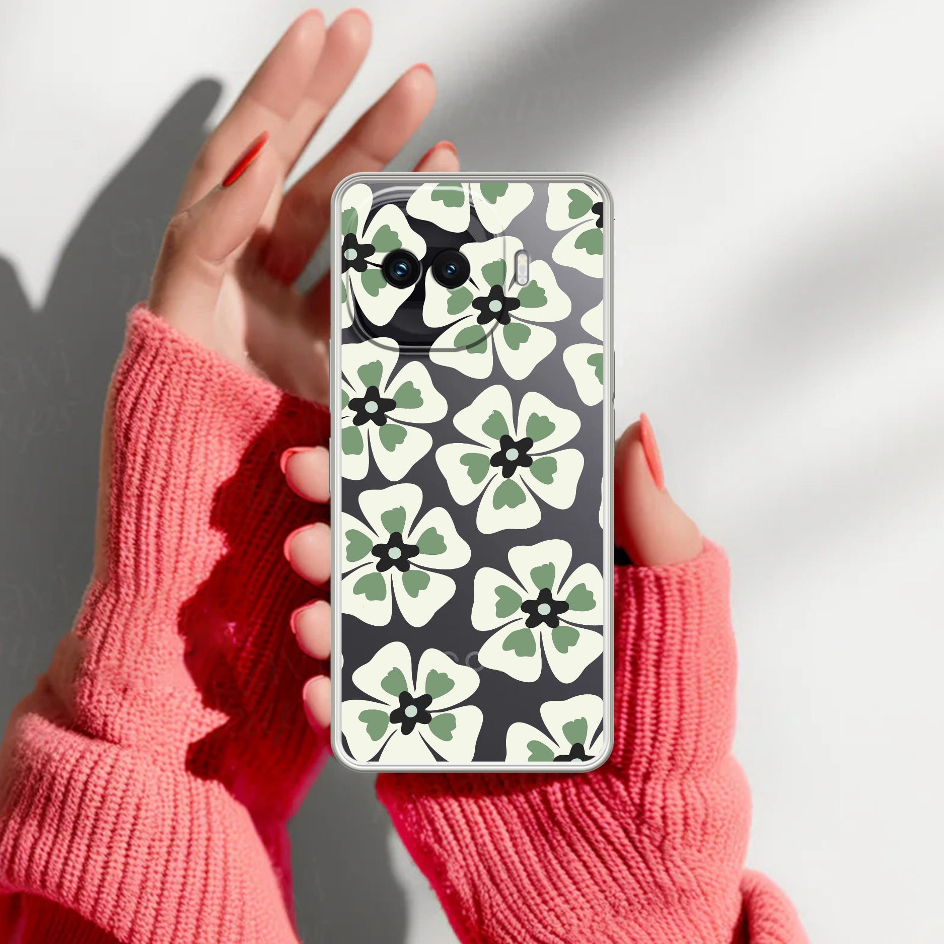 Black and Green Flower Transparent silicon case For iQOO 15R 5G