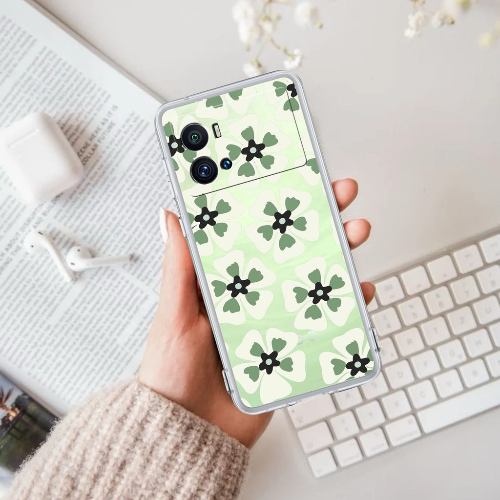 Black and Green Flower Transparent silicon case For iQOO Neo 7 Pro 5G