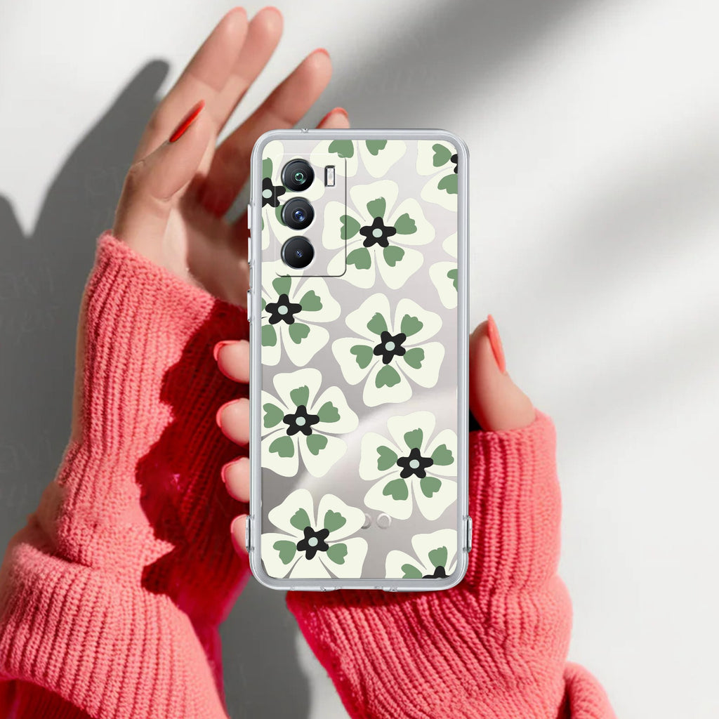 Black and Green Flower Transparent silicon case For iQOO 9 SE 5G