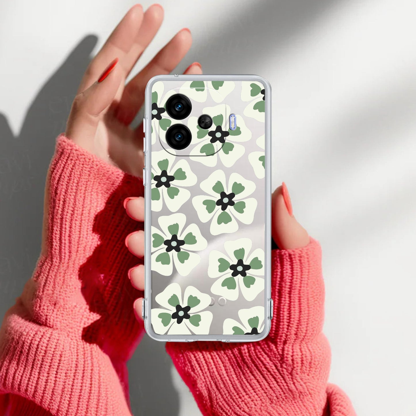 Black and Green Flower Transparent silicon case For iQOO