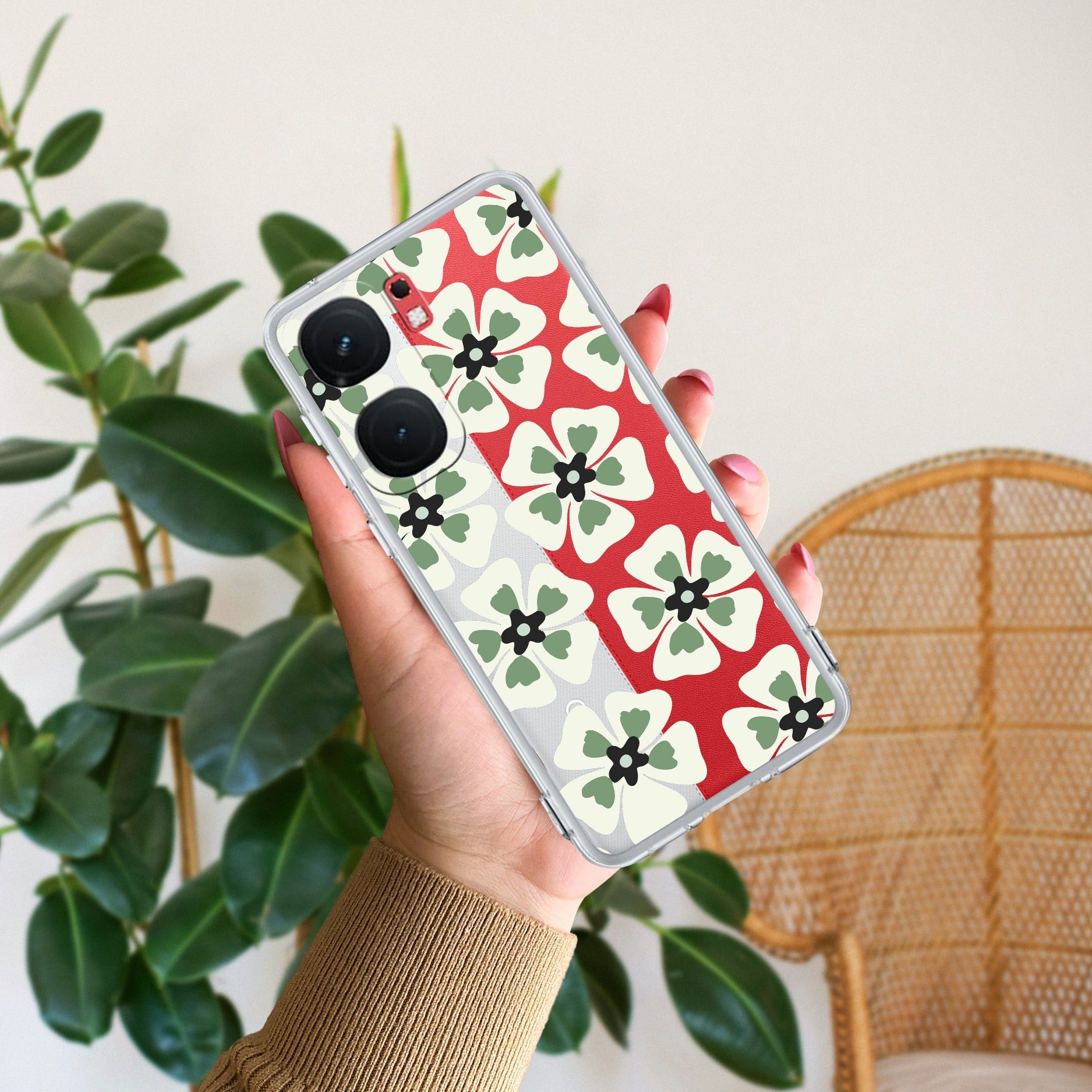 Black and Green Flower Transparent silicon case For iQOO Neo 9 Pro 5G