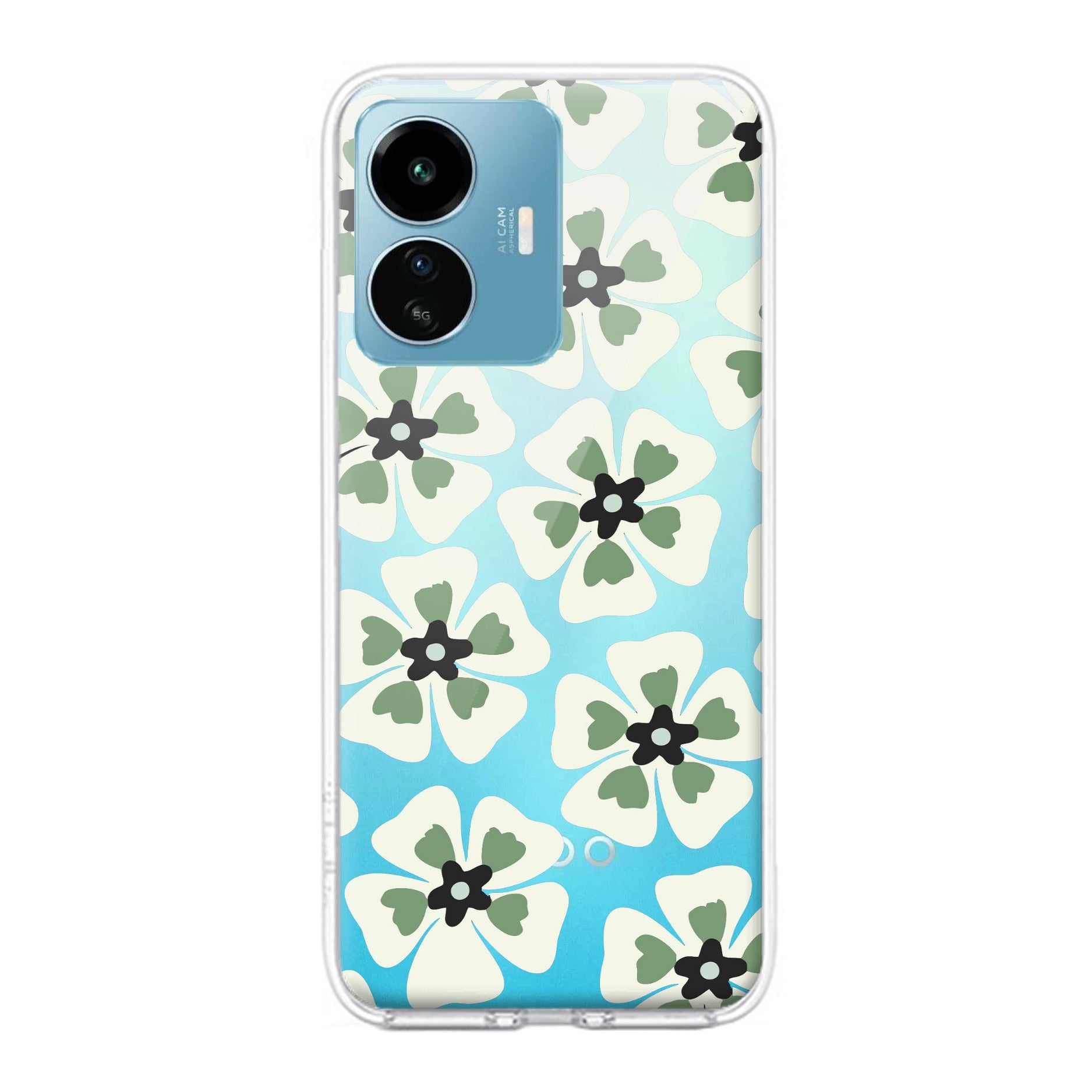 Black and Green Flower Transparent silicon case For iQOO Z6 Lite 5G