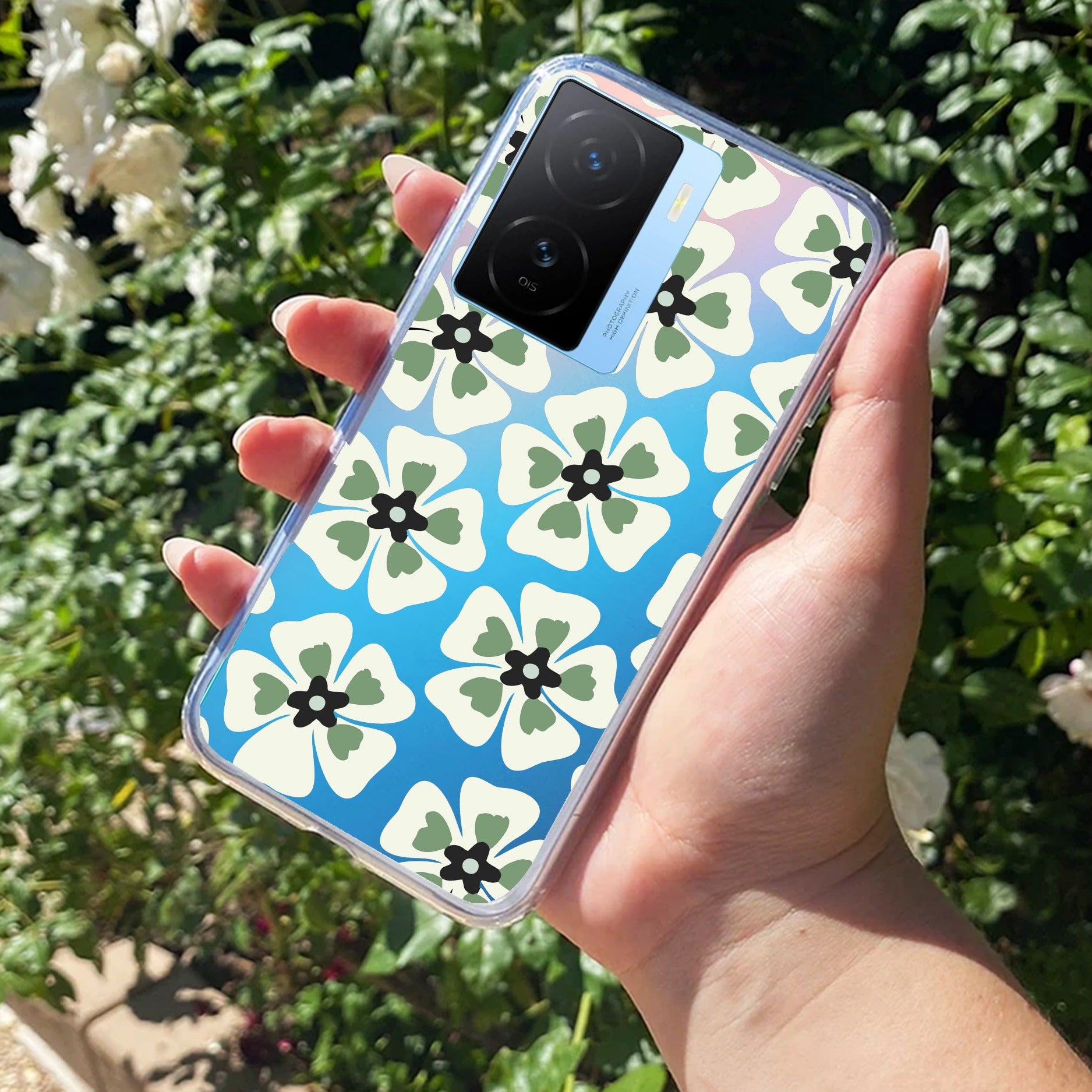 Black and Green Flower Transparent silicon case For iQOO Z7s 5G