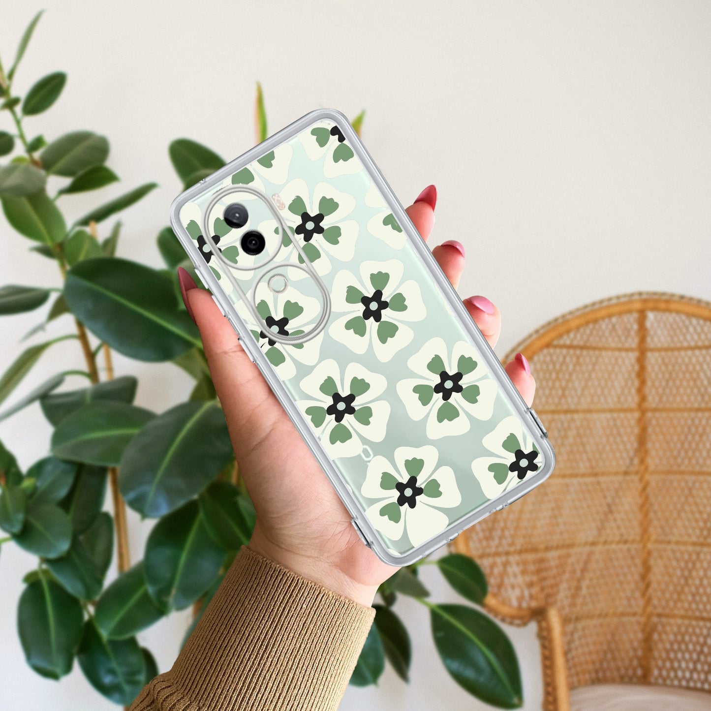 Black and Green Flower Transparent silicon case For iQOO