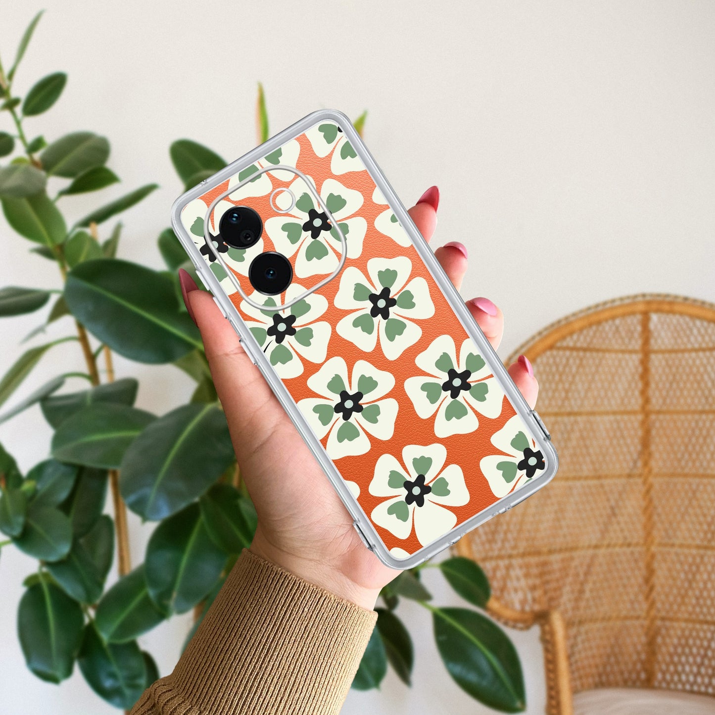 Black and Green Flower Transparent silicon case For iQOO