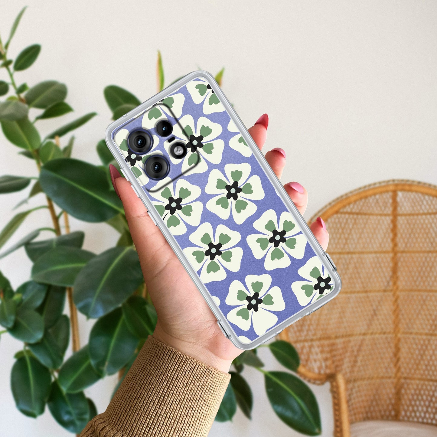 Black and Green Flower Transparent silicon case For Motorola