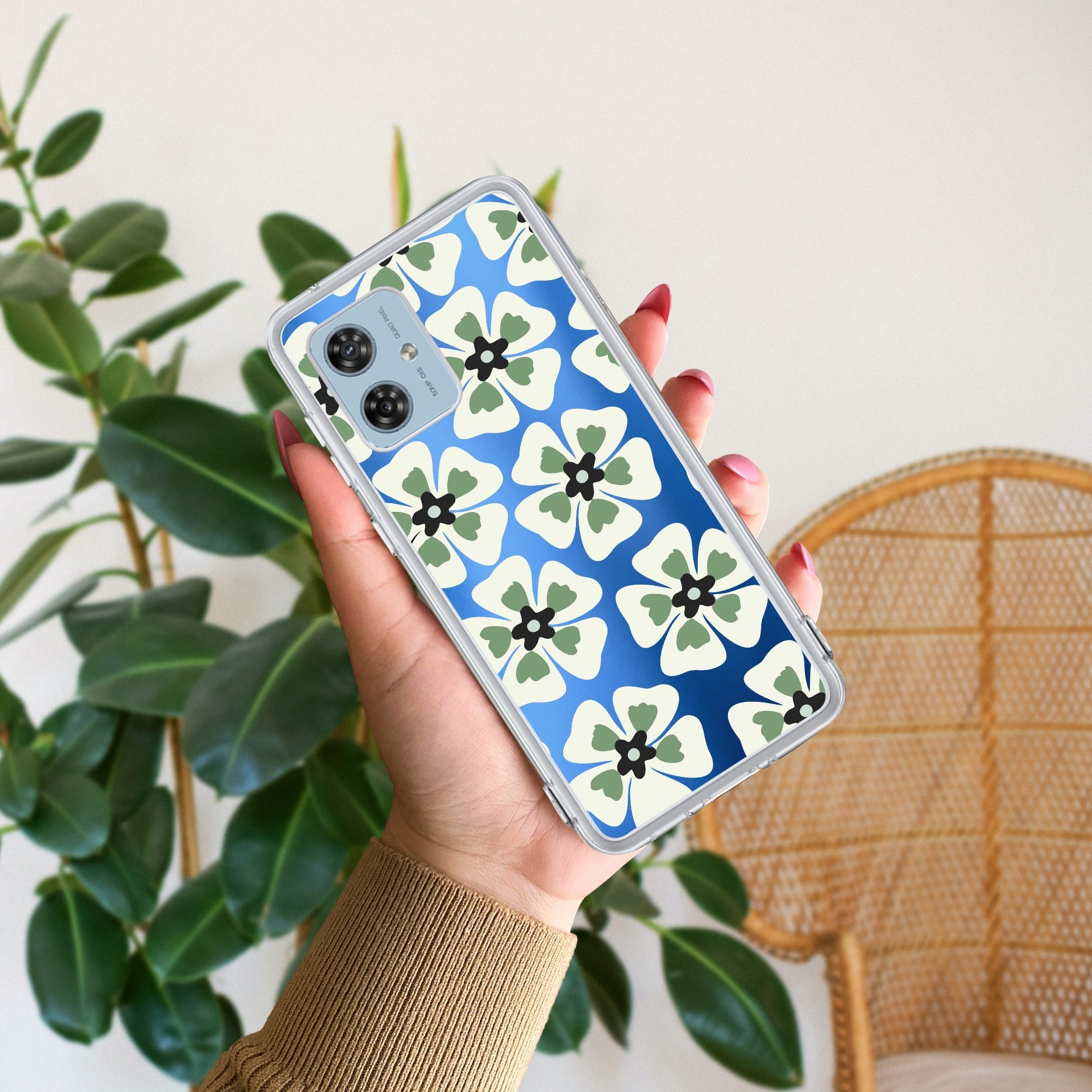 Black and Green Flower Anti Yellow Case For Motorola G54 5G