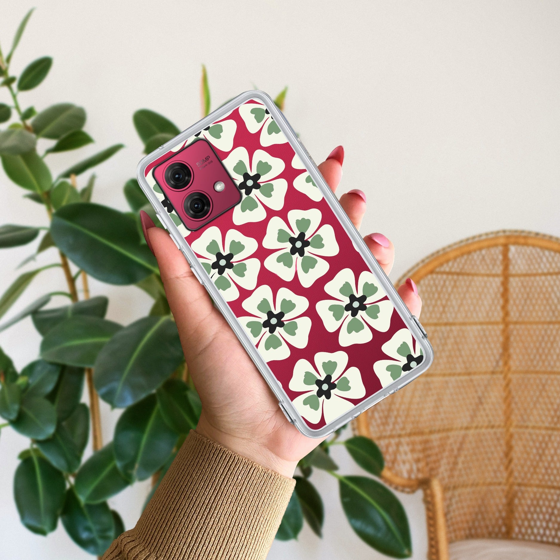 Black and Green Flower Anti Yellow Case For Motorola G84 5G