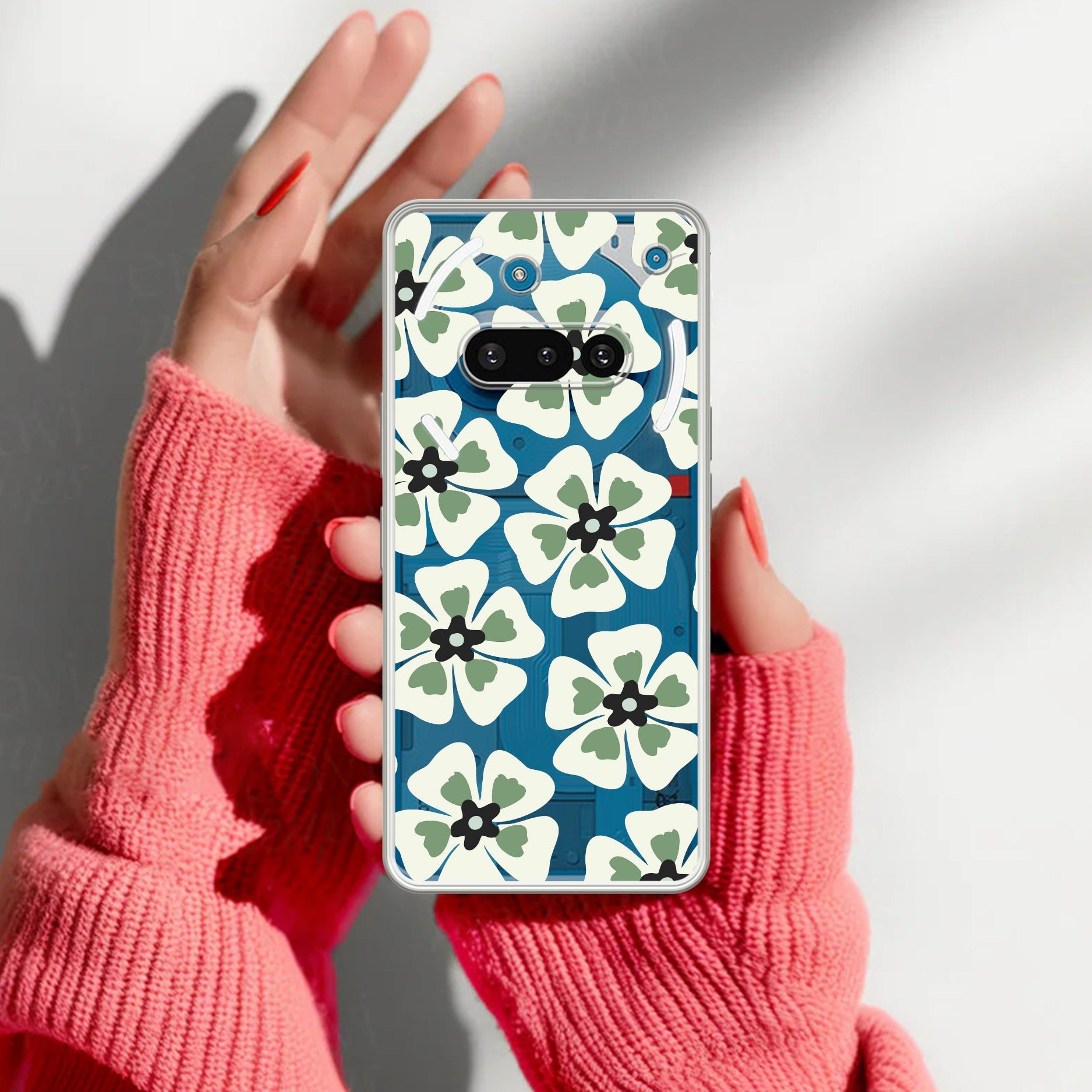 Black and Green Flower Anti Yellow Case For Nothing Phone 3A 5G