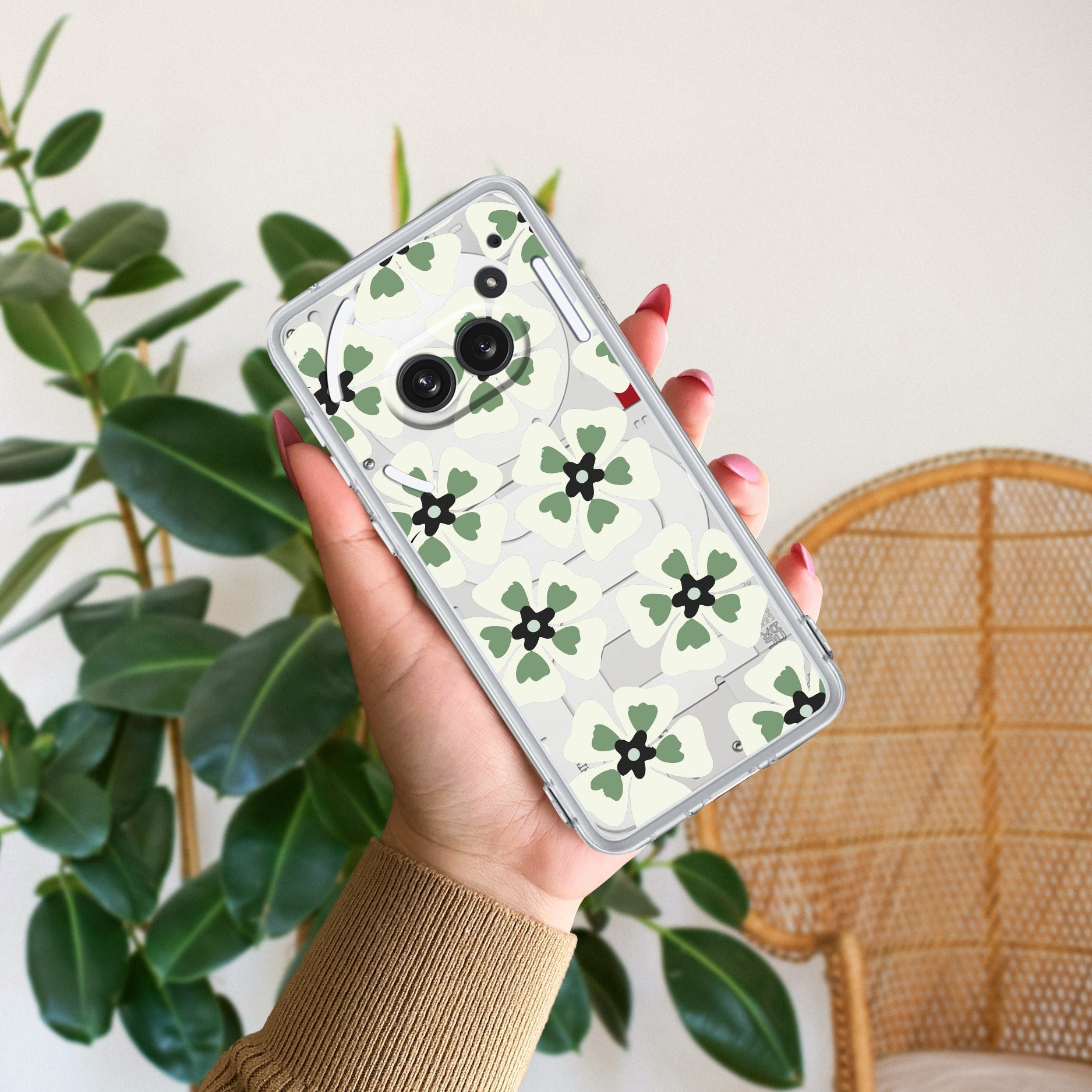 Black and Green Flower Anti Yellow Case For Nothing Phone 2a Plus