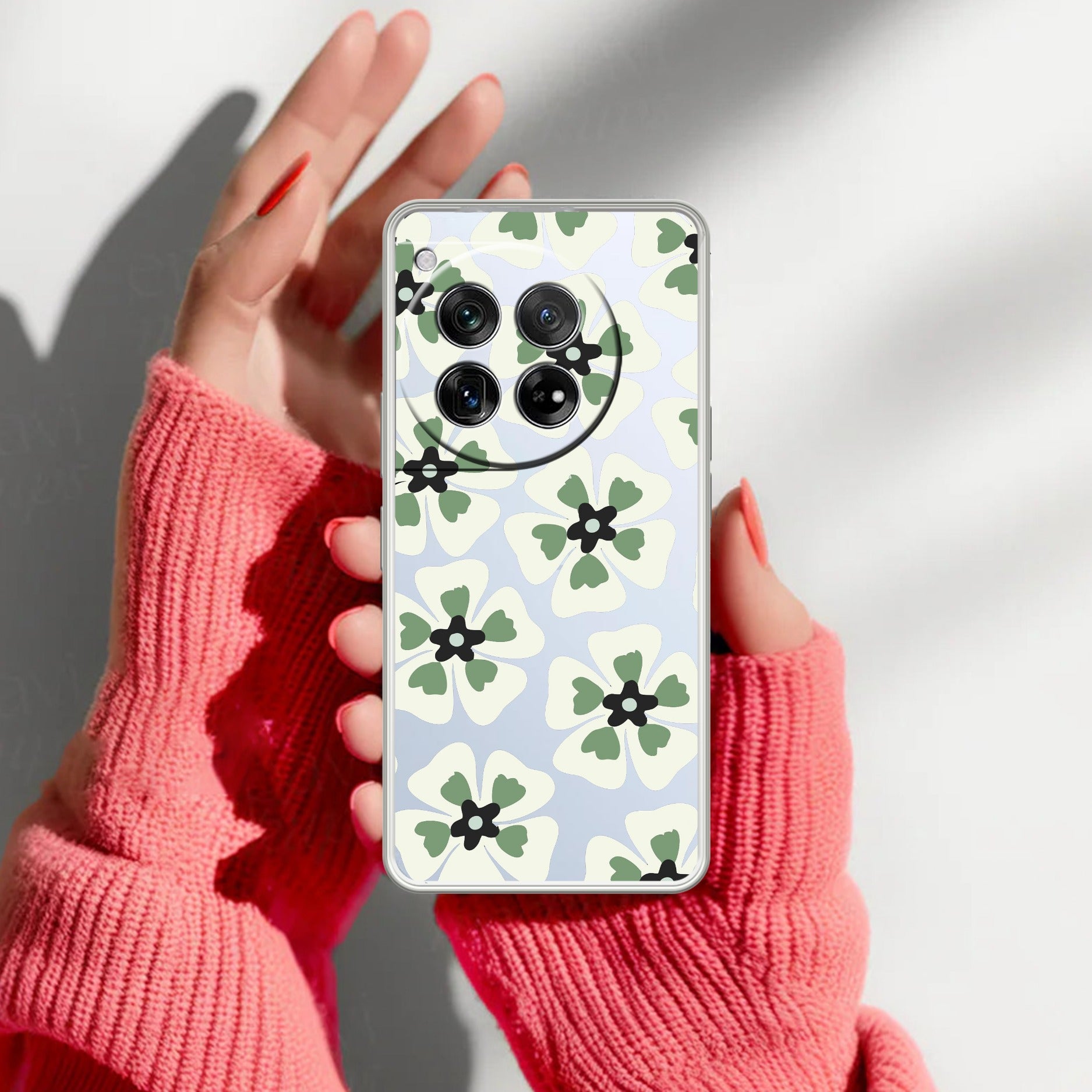 Black and Green Flower Transparent silicon case For OnePlus