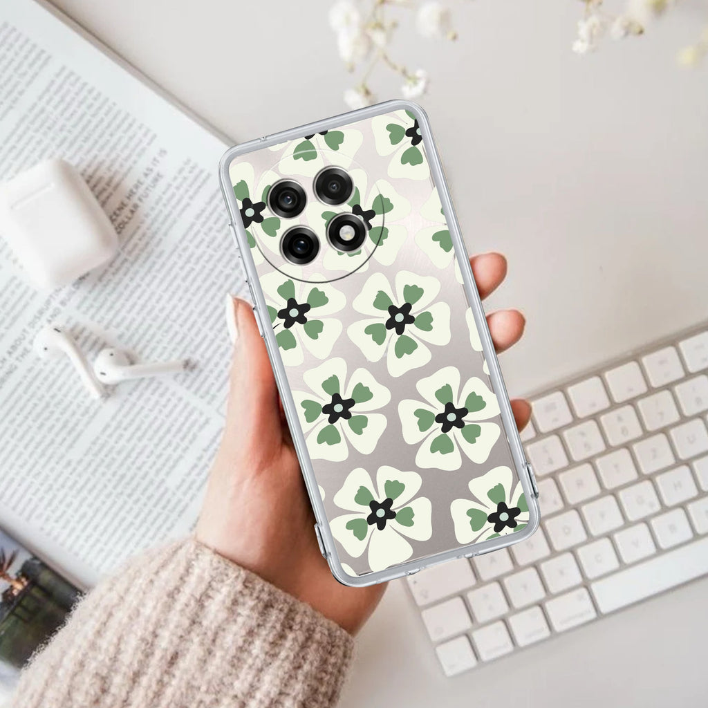 Black and Green Flower Anti Yellow Case For OnePlus 13R 5G