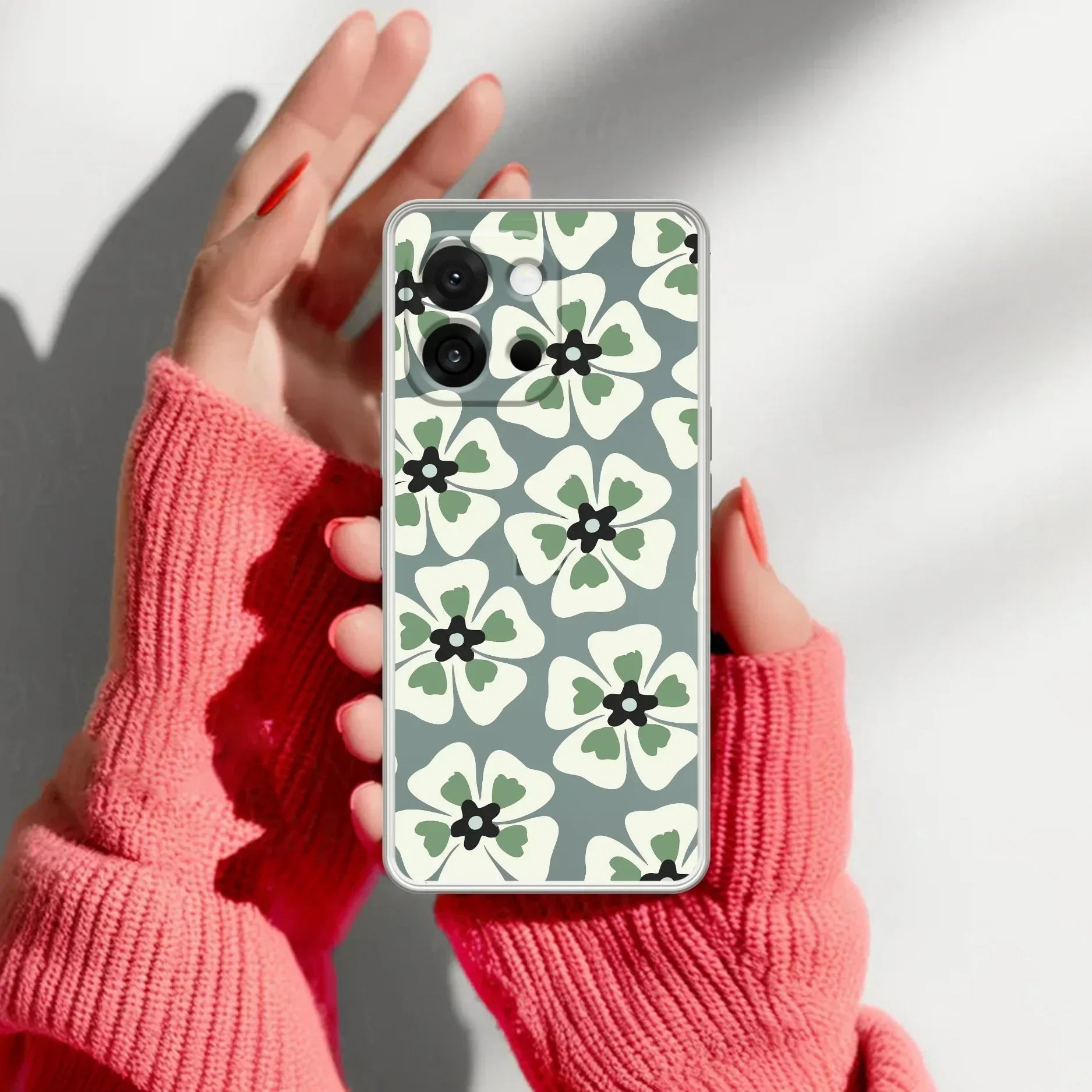 Black and Green Flower Anti Yellow Case For OnePlus 13s 5G