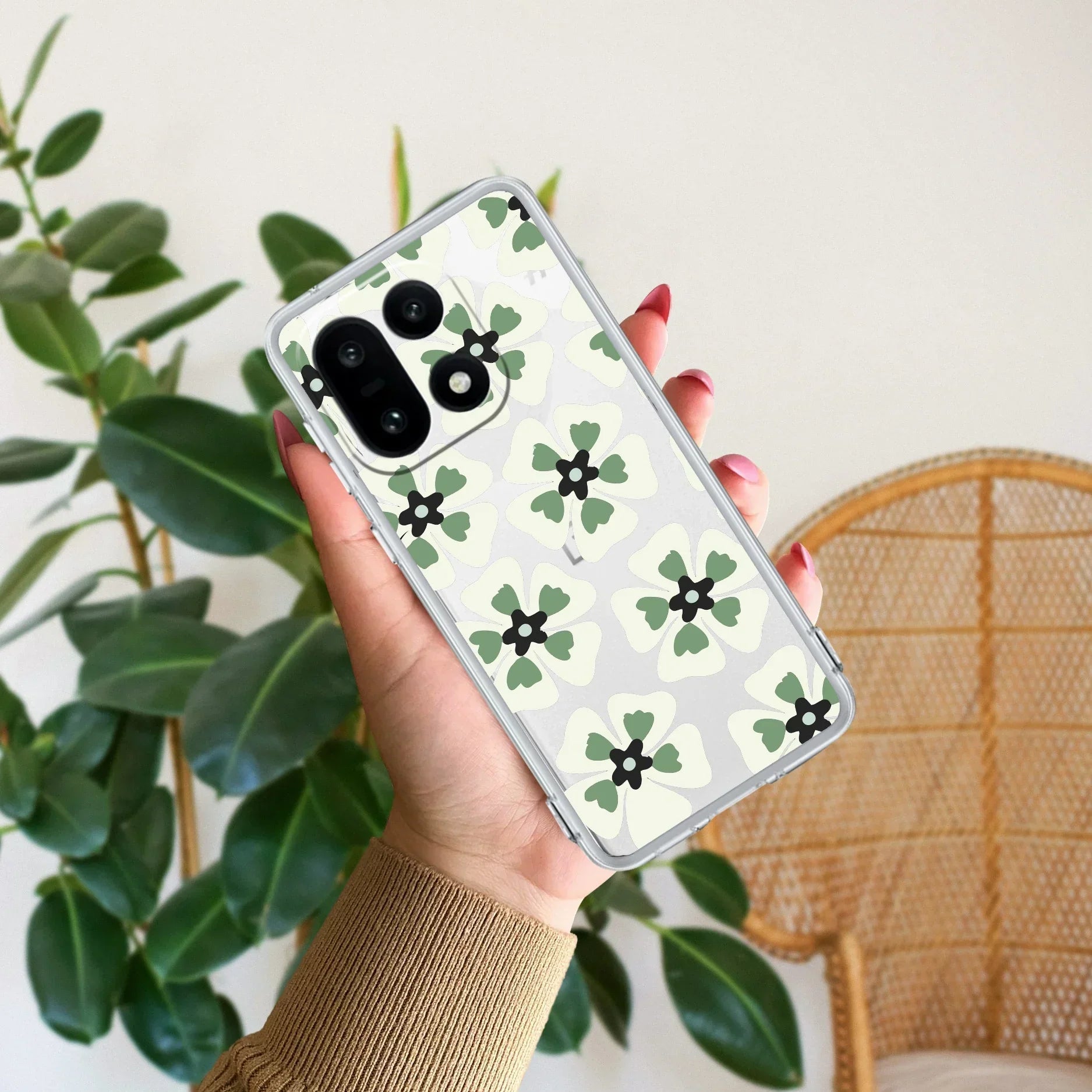 Black and Green Flower Transparent silicon case For OnePlus