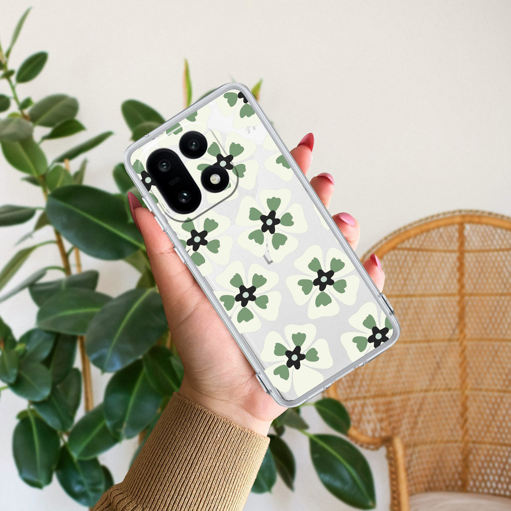 Black and Green Flower Anti Yellow Case For OnePlus 15 5G