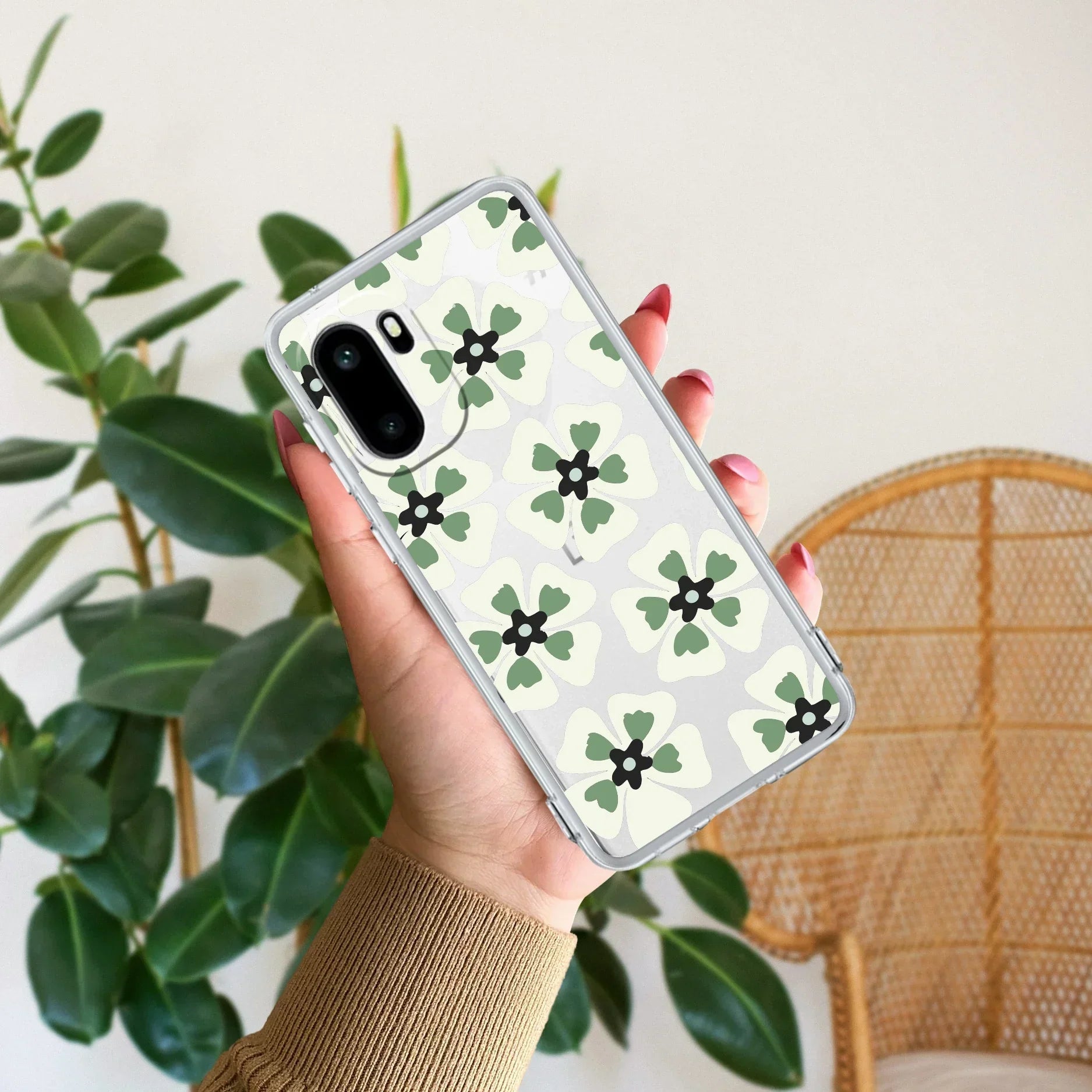 Black and Green Flower Transparent silicon case For OnePlus Nord CE5 5G