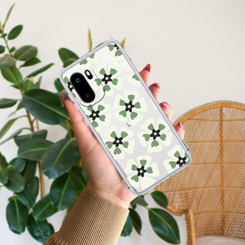 Black and Green Flower Anti Yellow Case For OnePlus 15R 5G