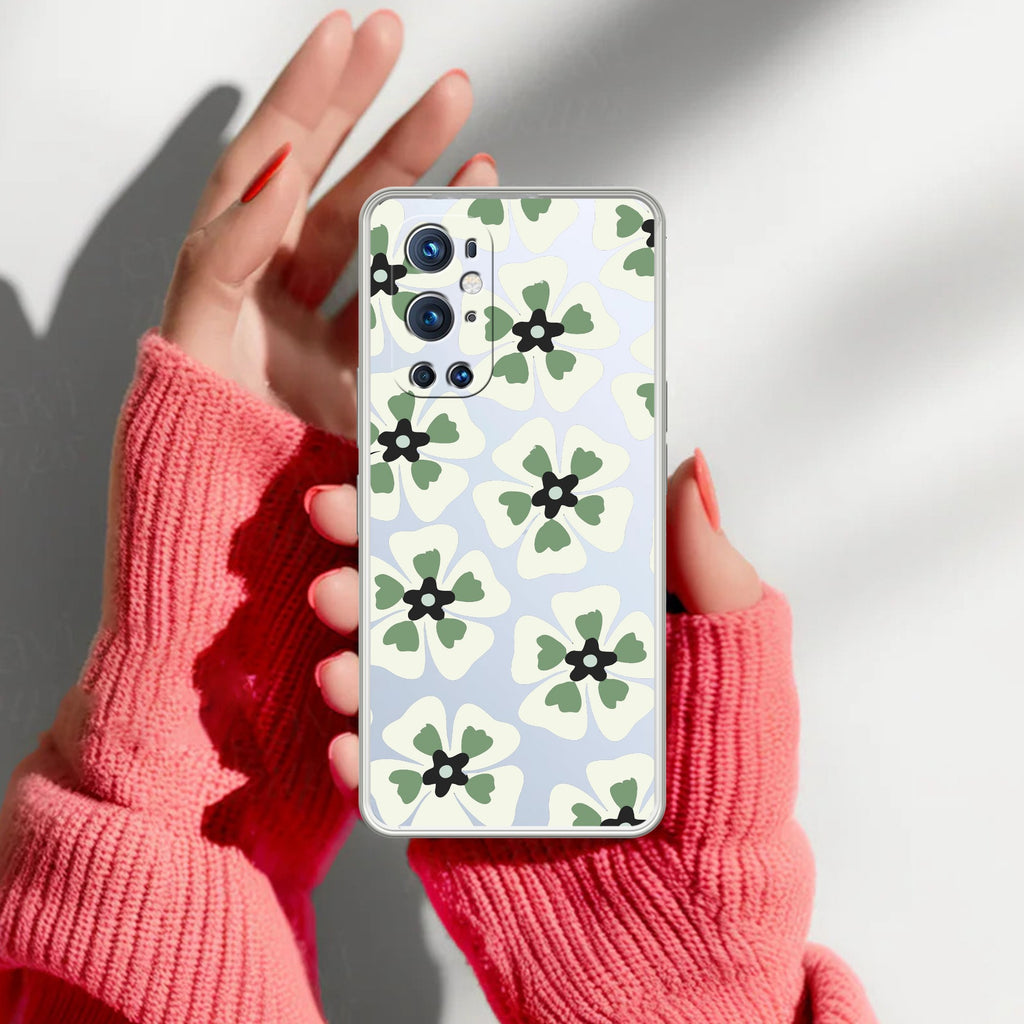 Black and Green Flower Transparent silicon case For OnePlus 9 Pro
