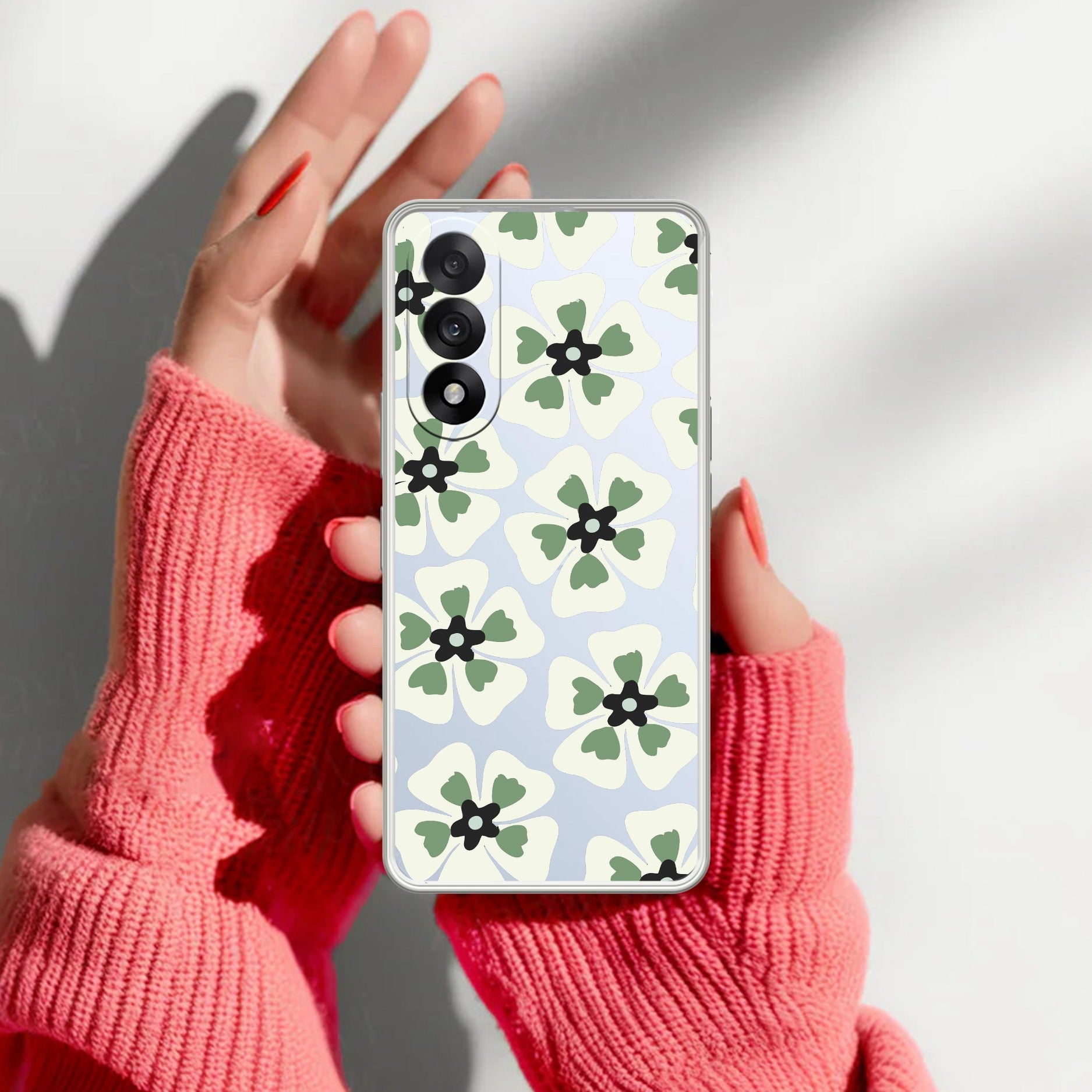 Black and Green Flower Anti Yellow Case For OnePlus Nord 5 5G