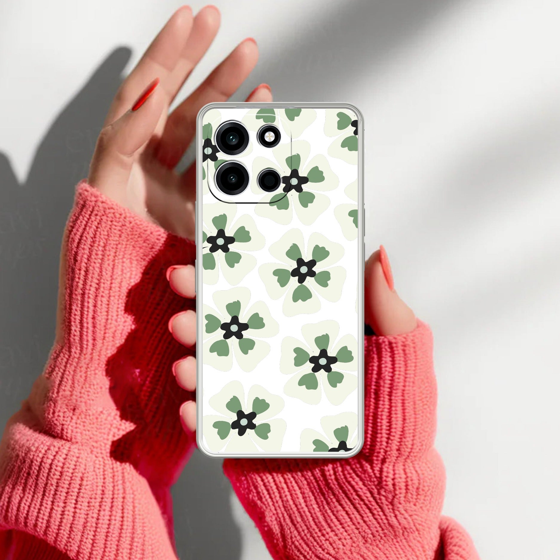 Black and Green Flower Anti Yellow Case For OnePlus Nord 6 5G