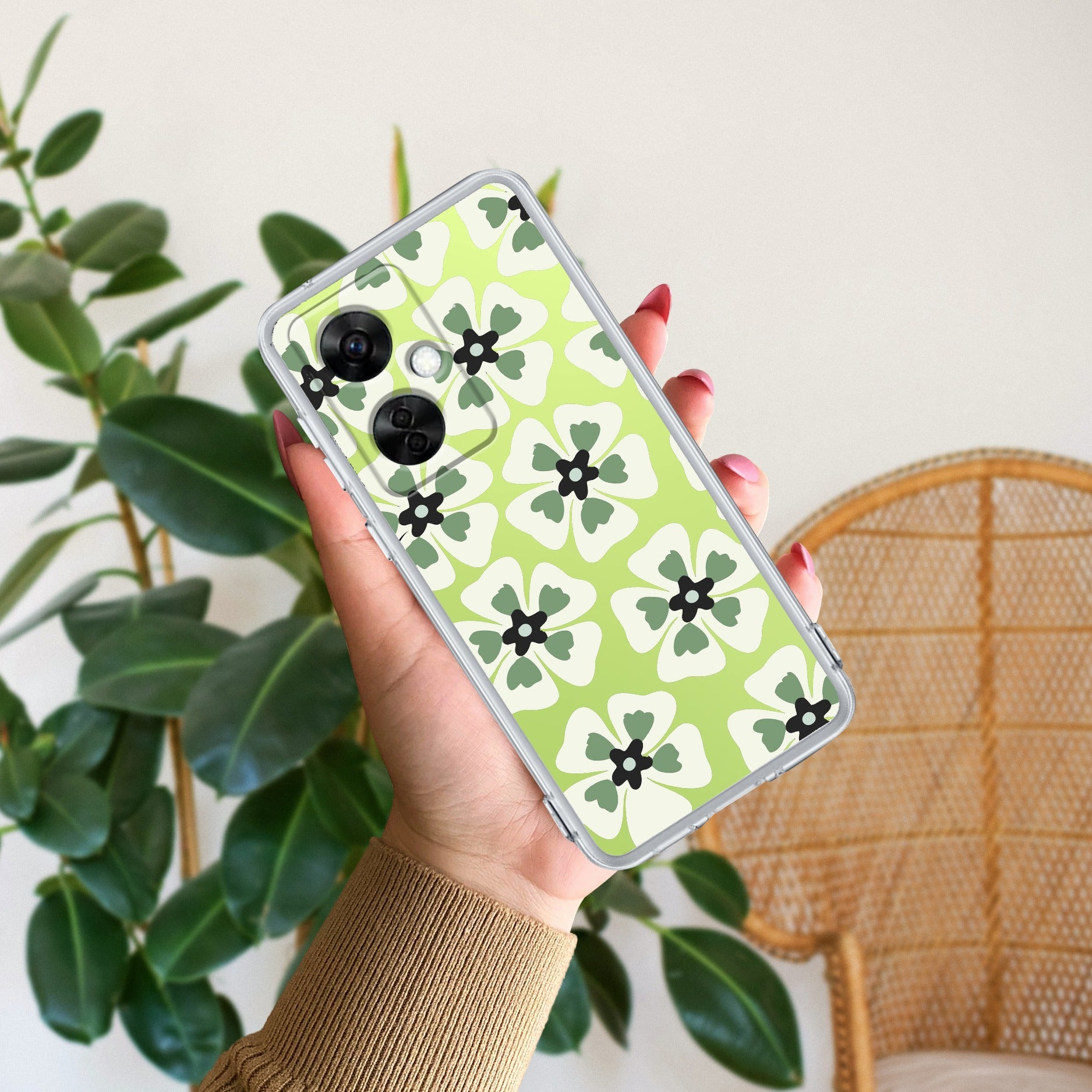 Black and Green Flower Transparent silicon case For OnePlus