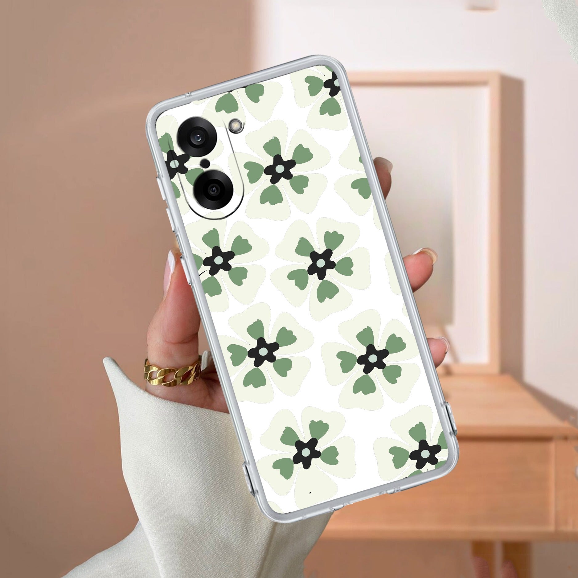 Black and Green Flower Transparent silicon case For OnePlus Nord CE5 5G