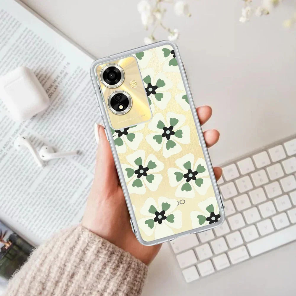 Black and Green Flower Anti Yellow Case For Oppo A59 5G