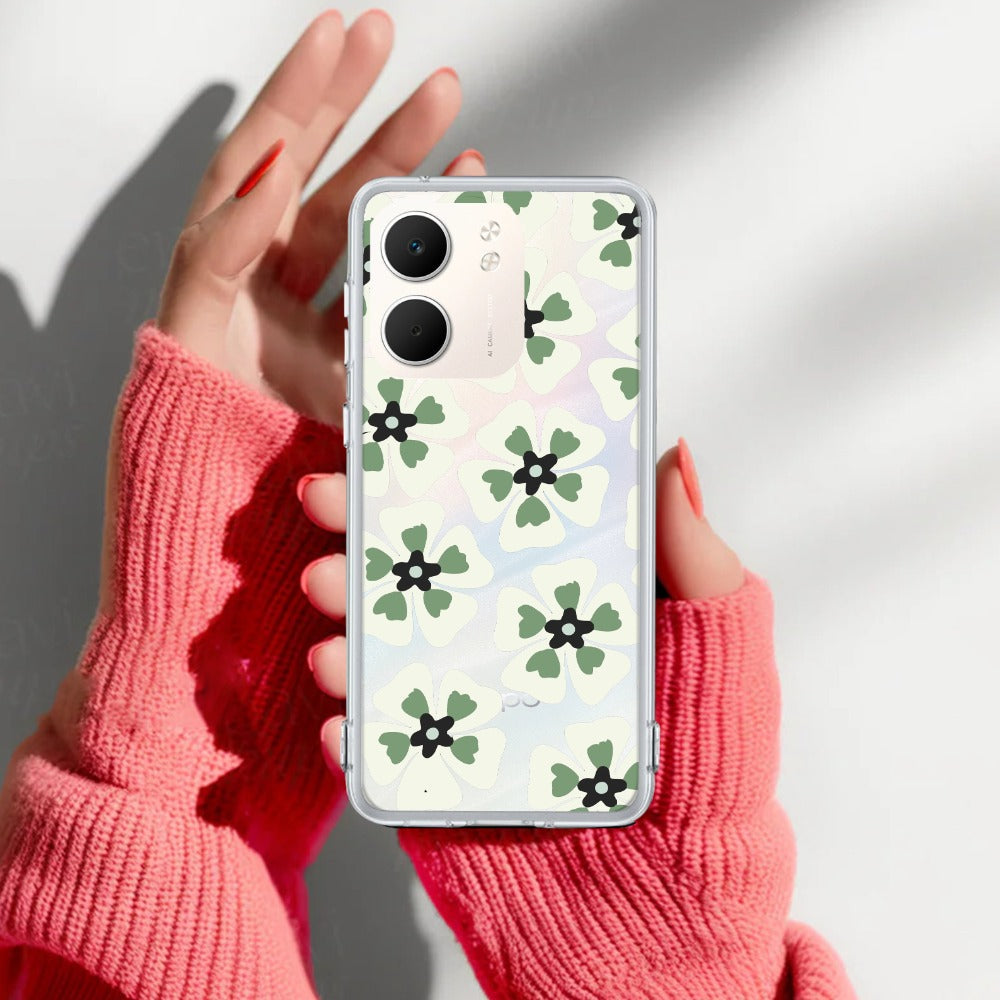 Black and Green Flower Transparent silicon case For Oppo